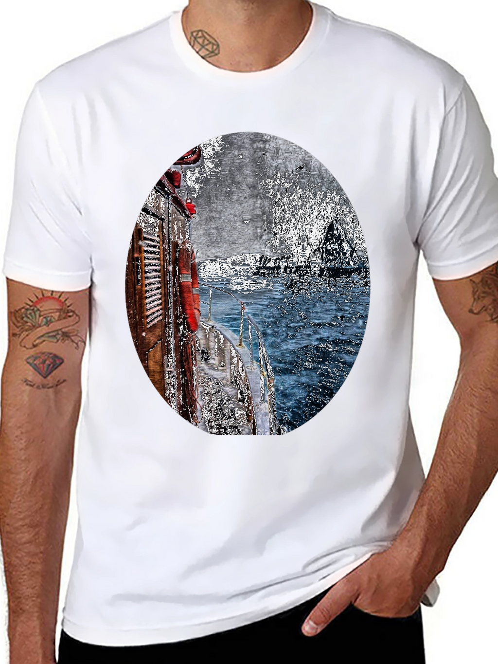 Boat Painting Graphic Tee - Black