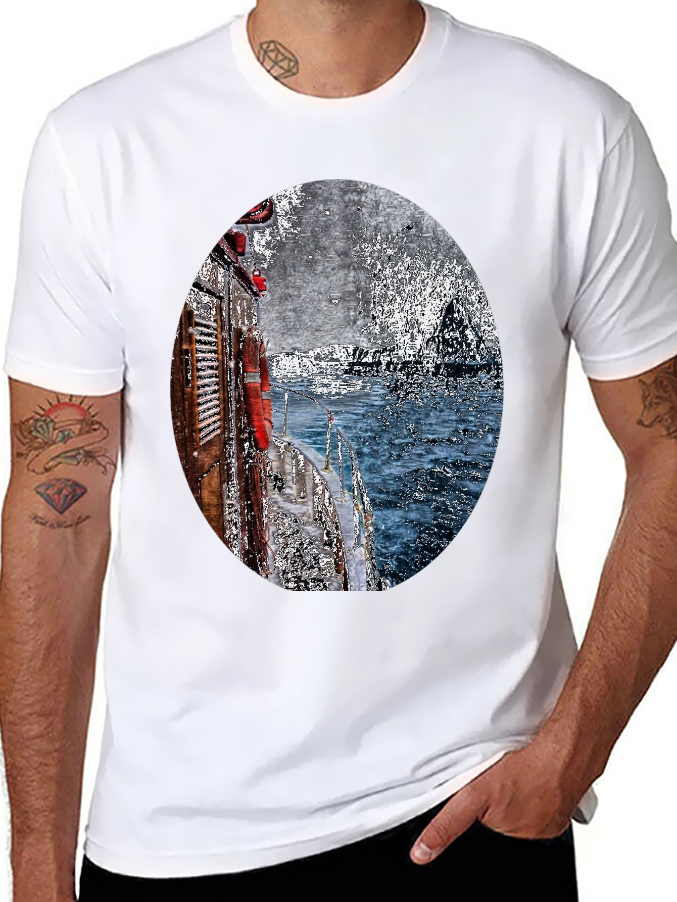 Boat Painting Graphic Tee - Black