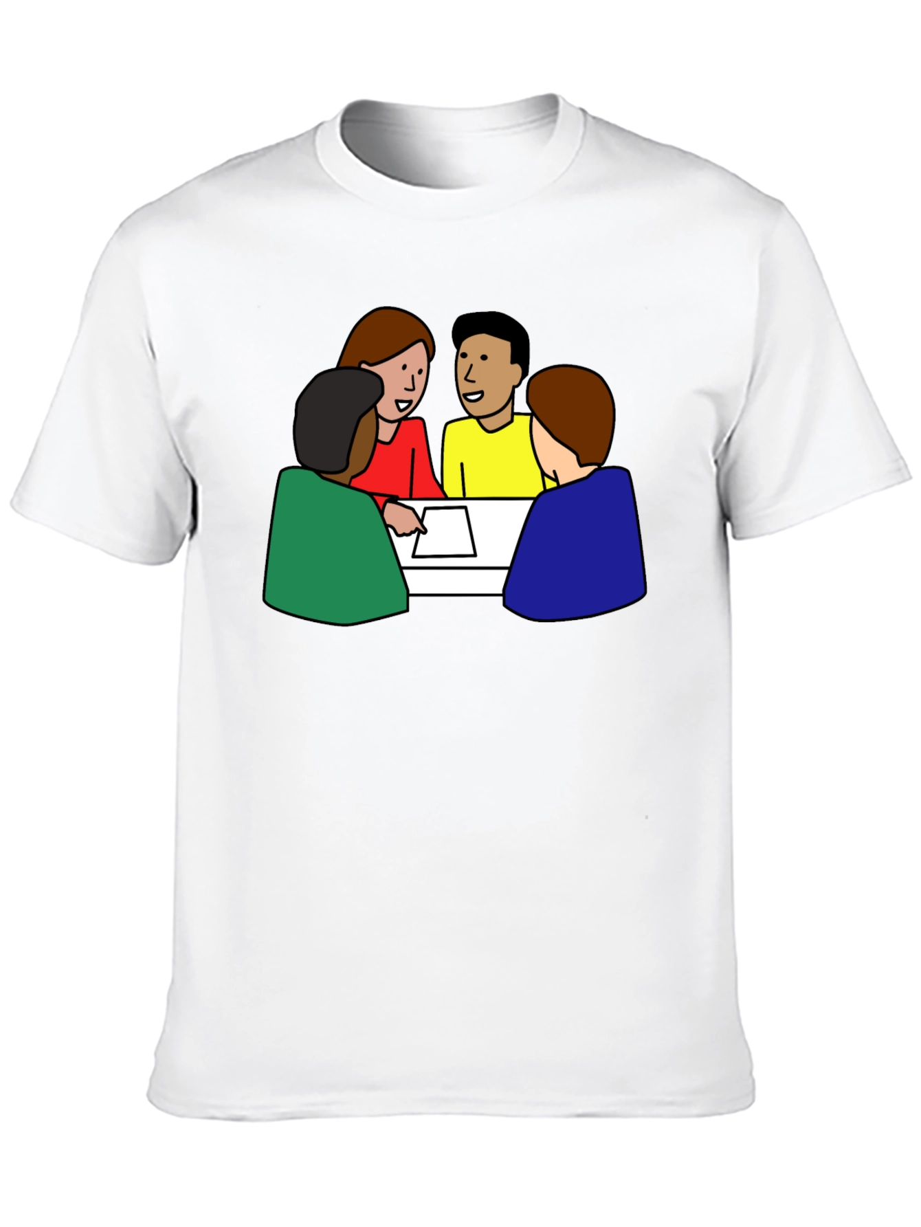 Black T-Shirt with Meeting Cartoon Graphic
