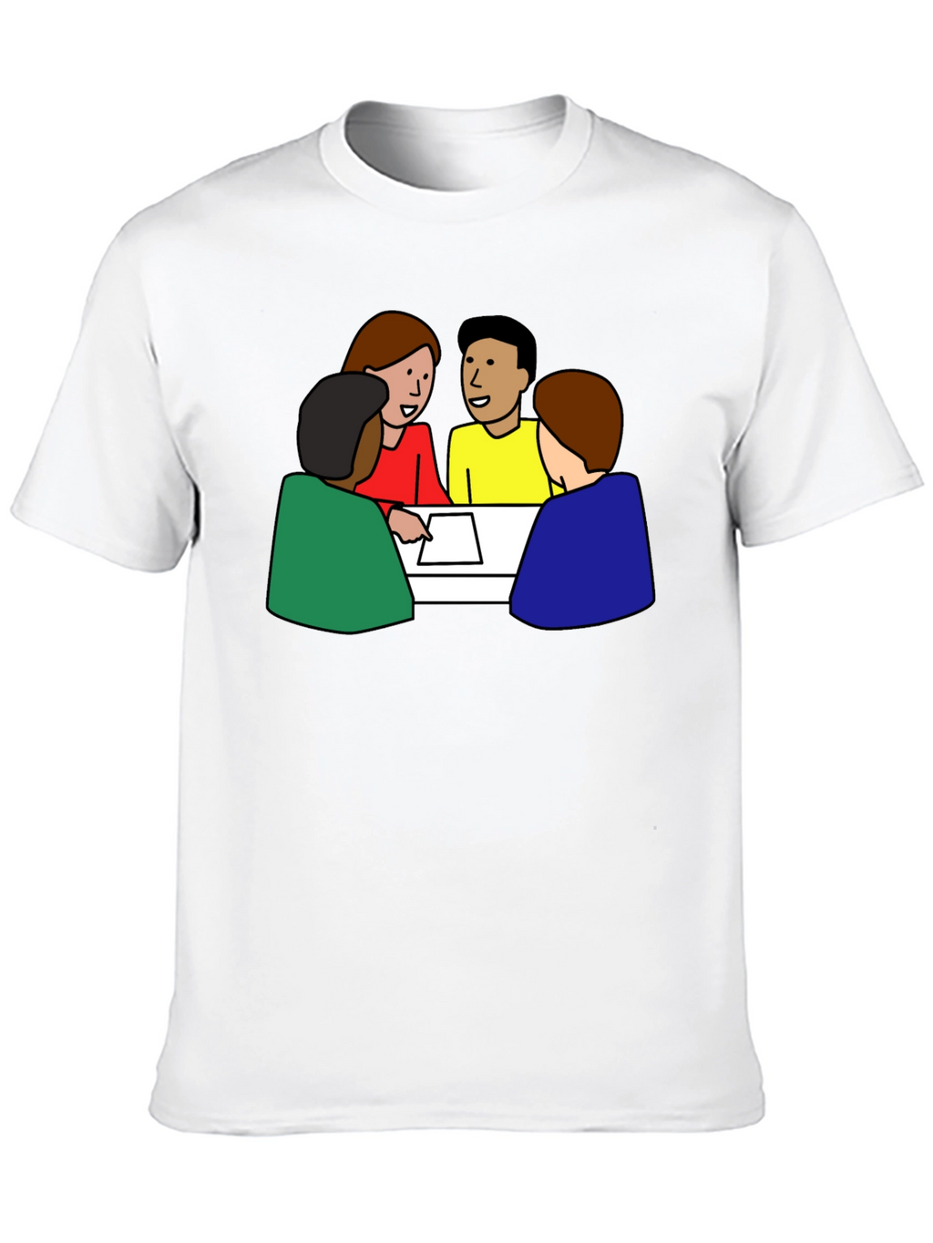 Black T-Shirt with Meeting Cartoon Graphic