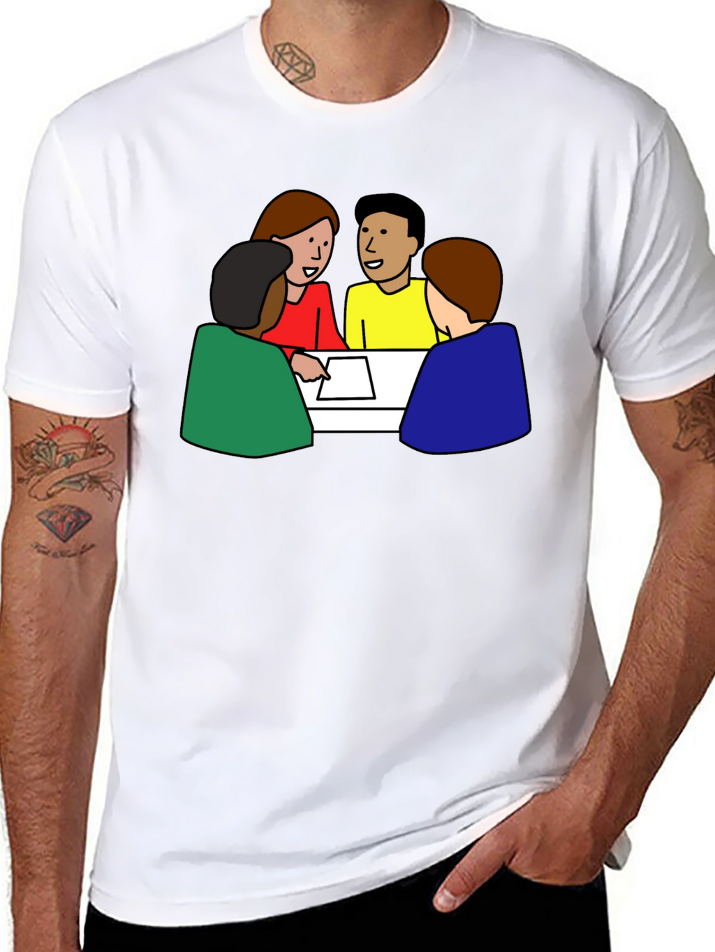 Black T-Shirt with Meeting Cartoon Graphic