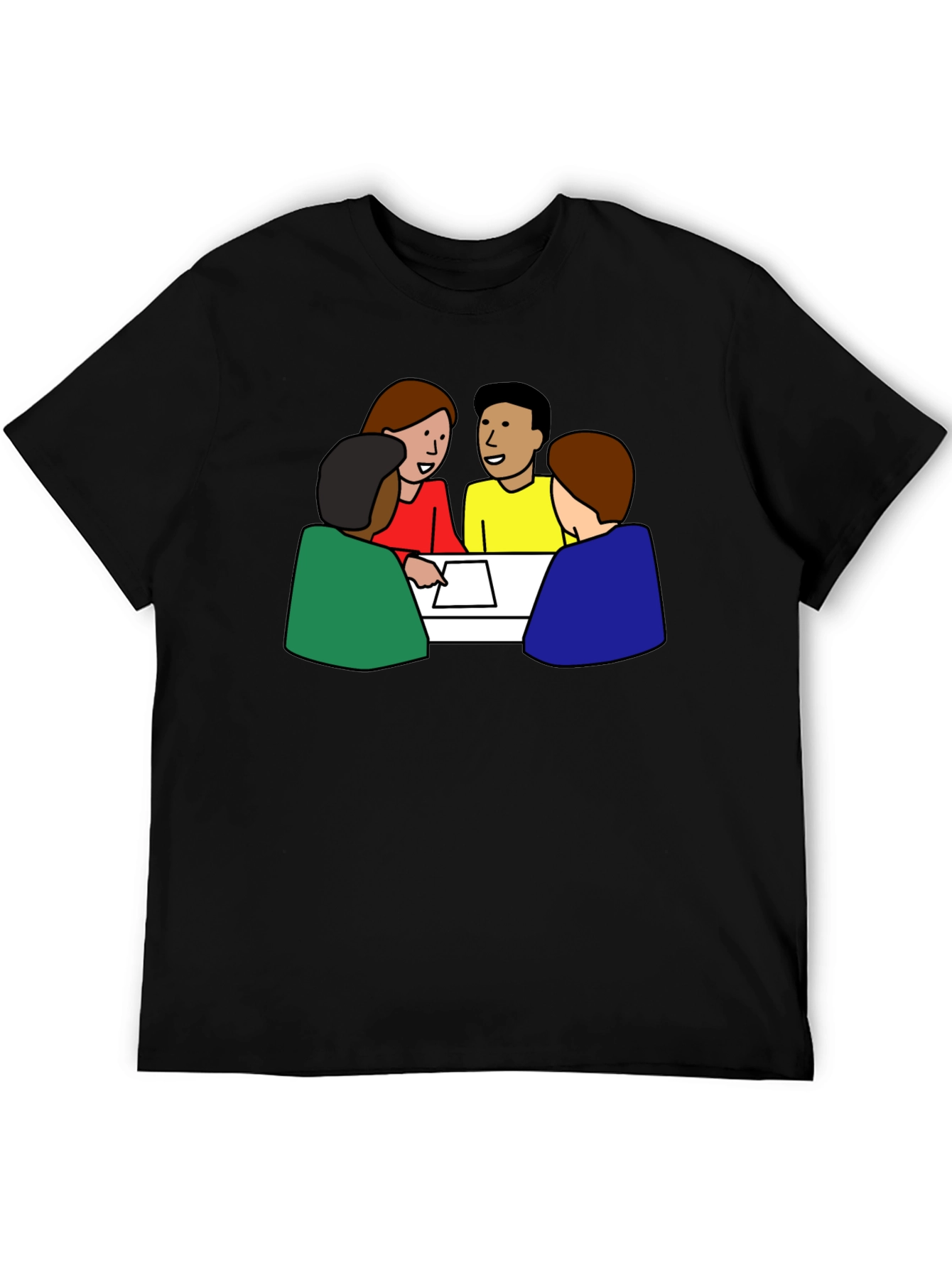 Black T-Shirt with Meeting Cartoon Graphic
