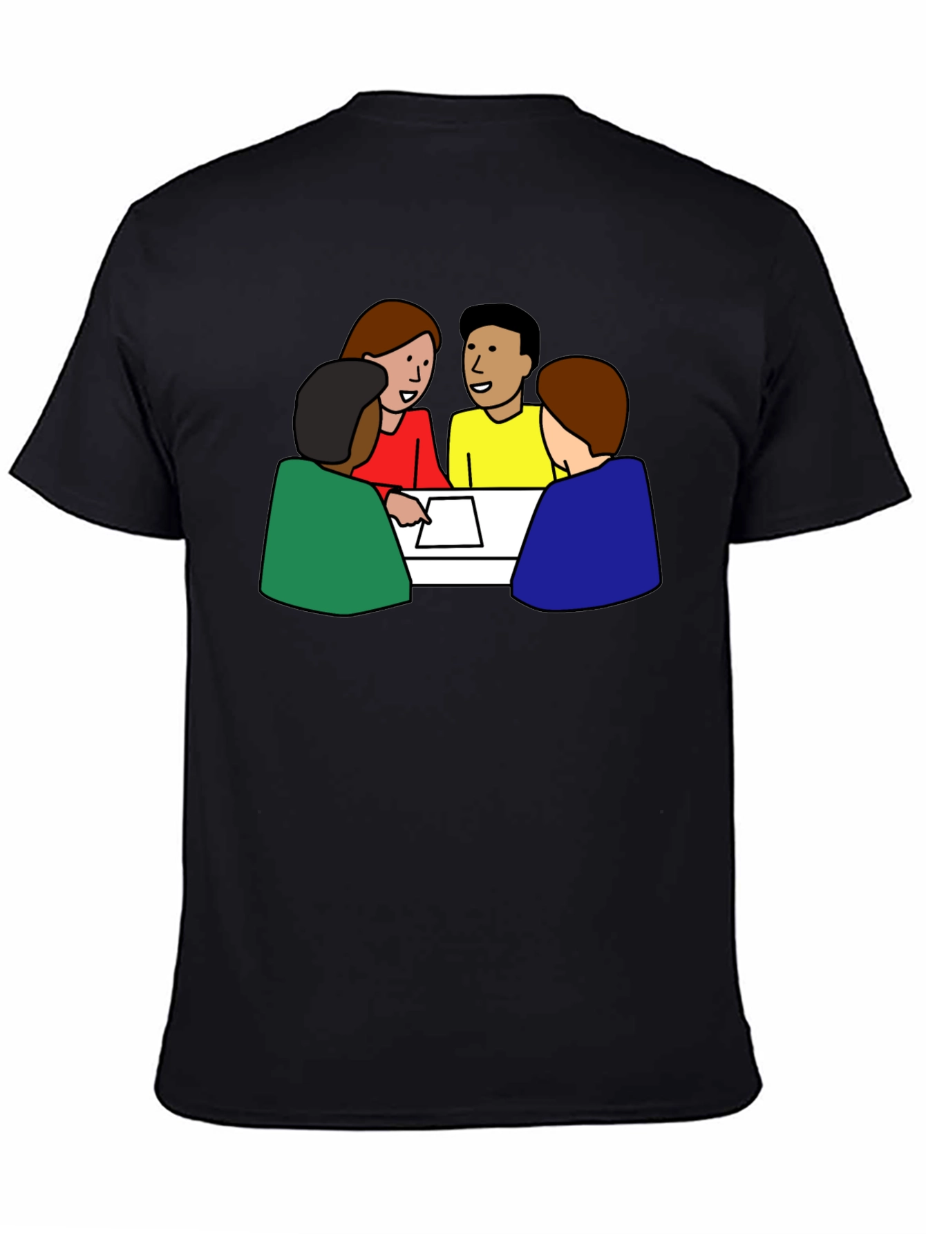 Black T-Shirt with Meeting Cartoon Graphic