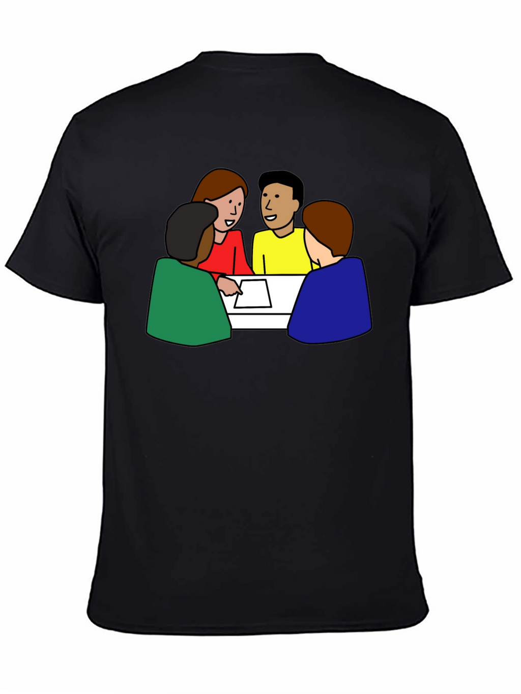 Black T-Shirt with Meeting Cartoon Graphic