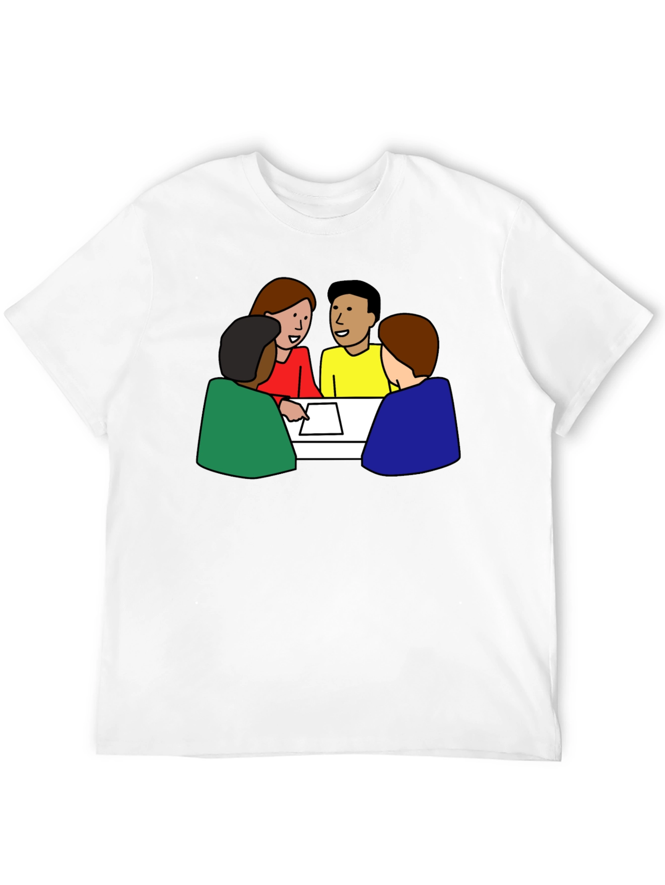 Black T-Shirt with Meeting Cartoon Graphic