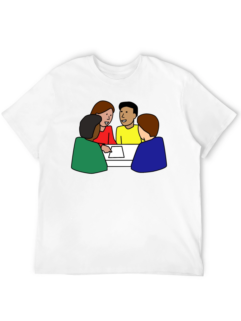 Black T-Shirt with Meeting Cartoon Graphic