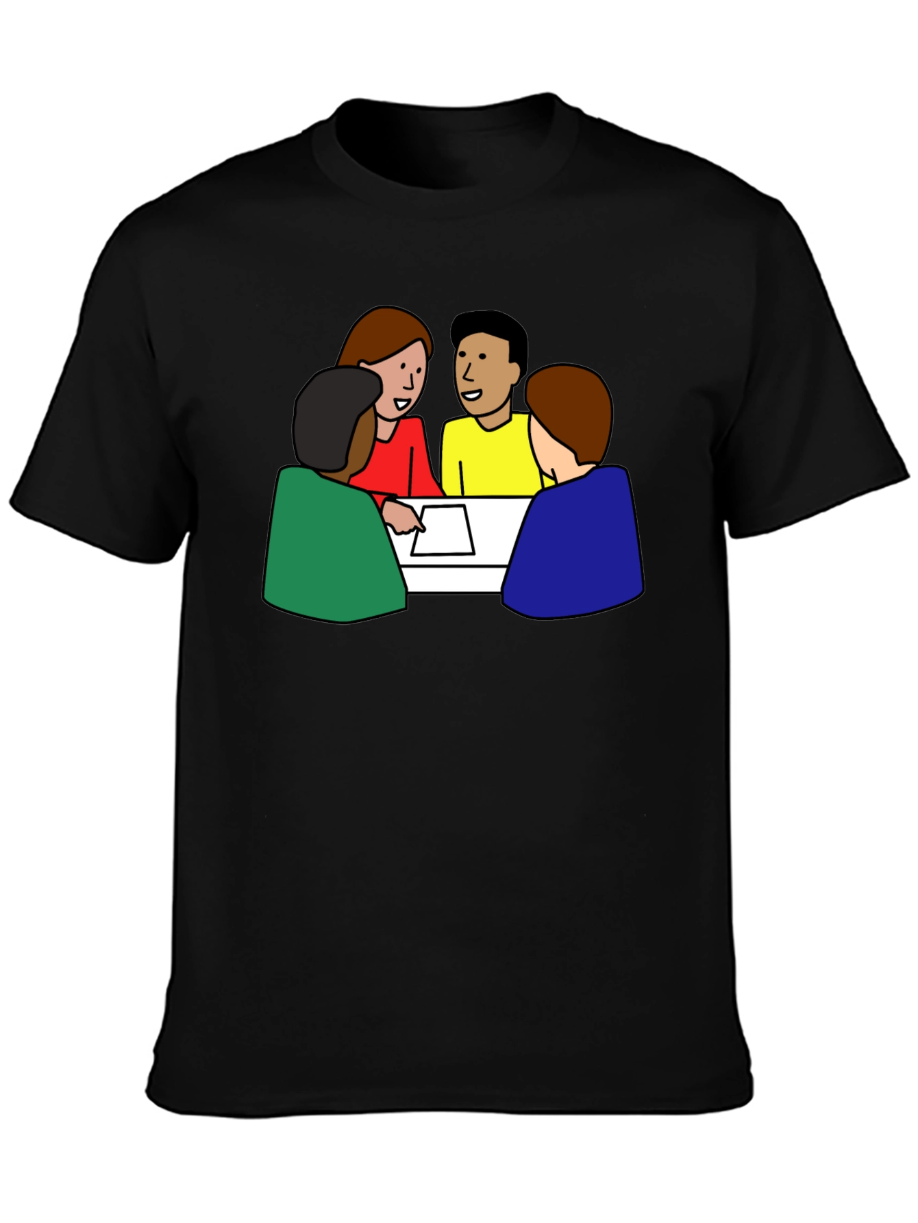 Black T-Shirt with Meeting Cartoon Graphic