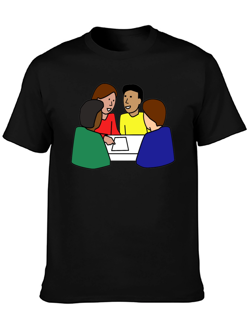 Black T-Shirt with Meeting Cartoon Graphic