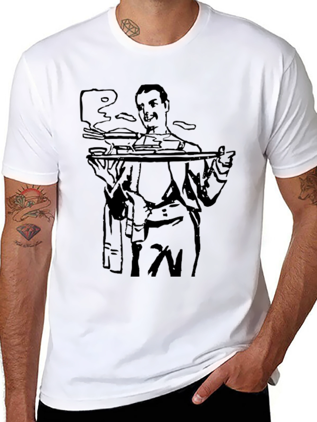 Waiter Graphic Tee - Black Cotton Crewneck T-Shirt