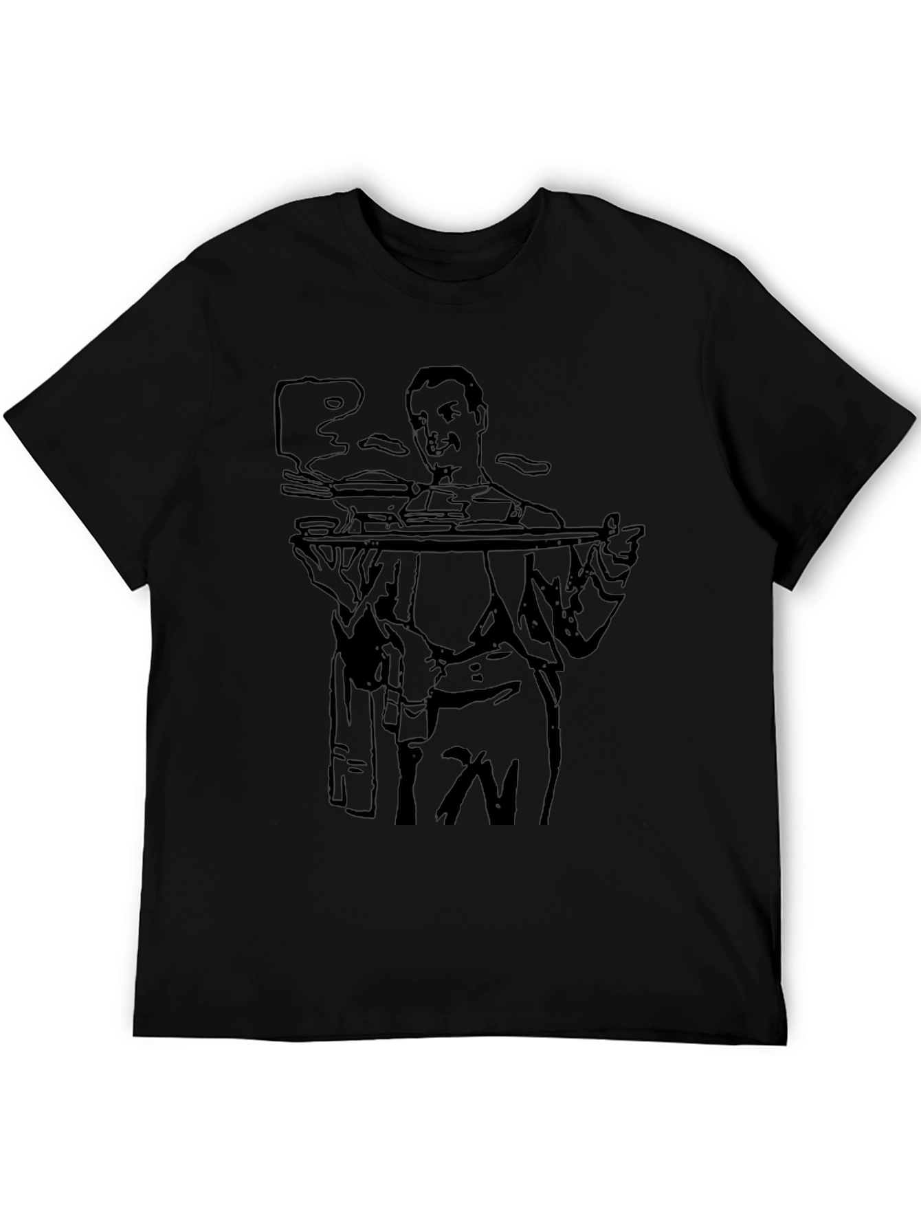 Waiter Graphic Tee - Black Cotton Crewneck T-Shirt