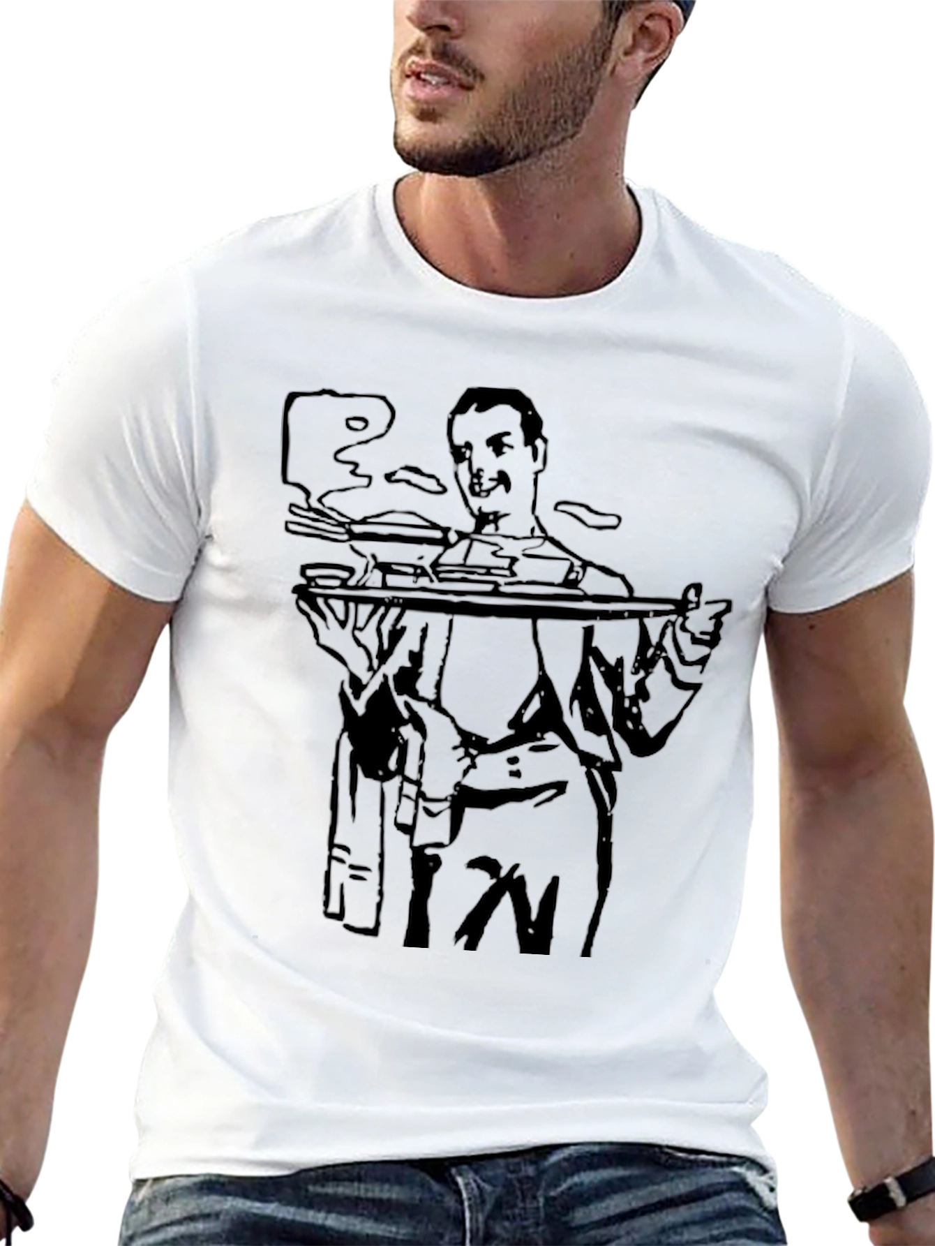 Waiter Graphic Tee - Black Cotton Crewneck T-Shirt