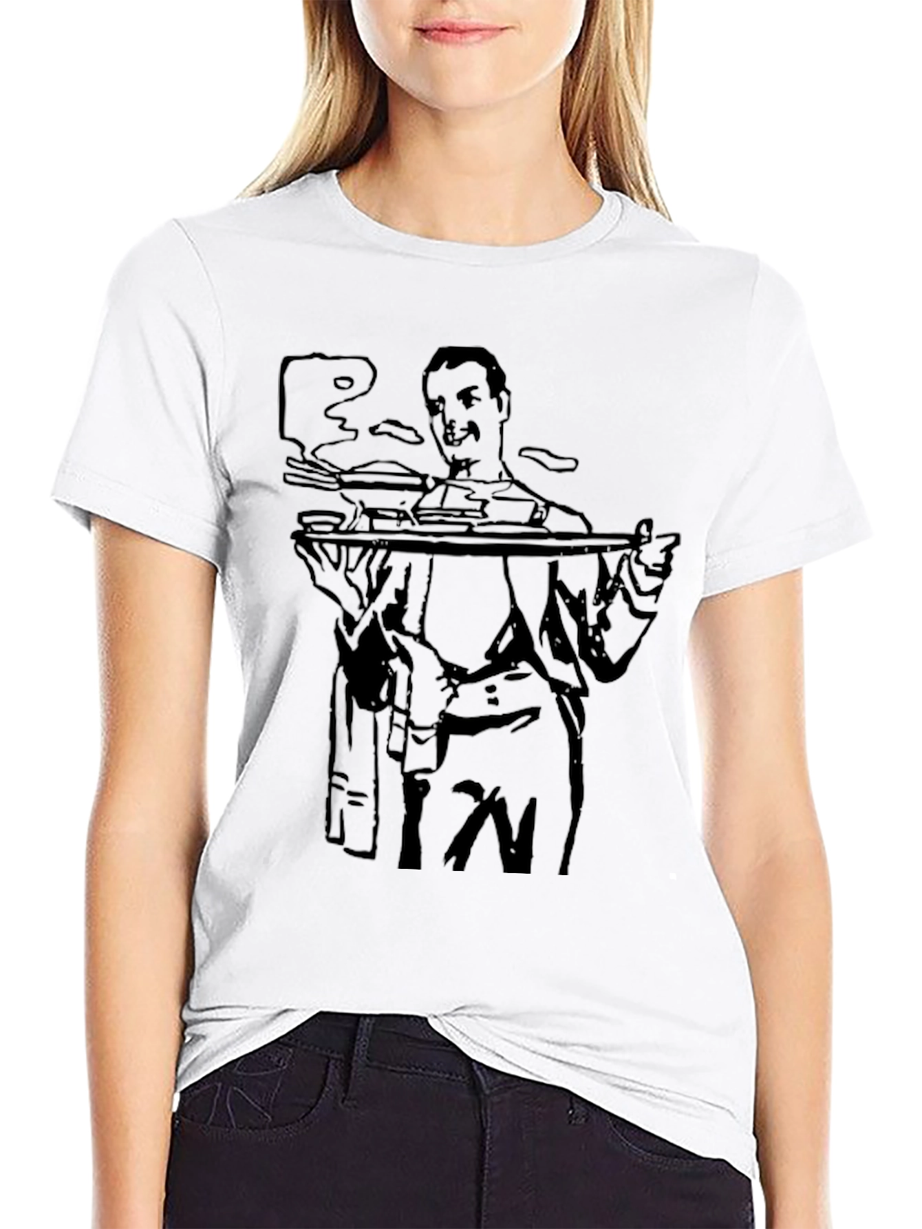 Waiter Graphic Tee - Black Cotton Crewneck T-Shirt