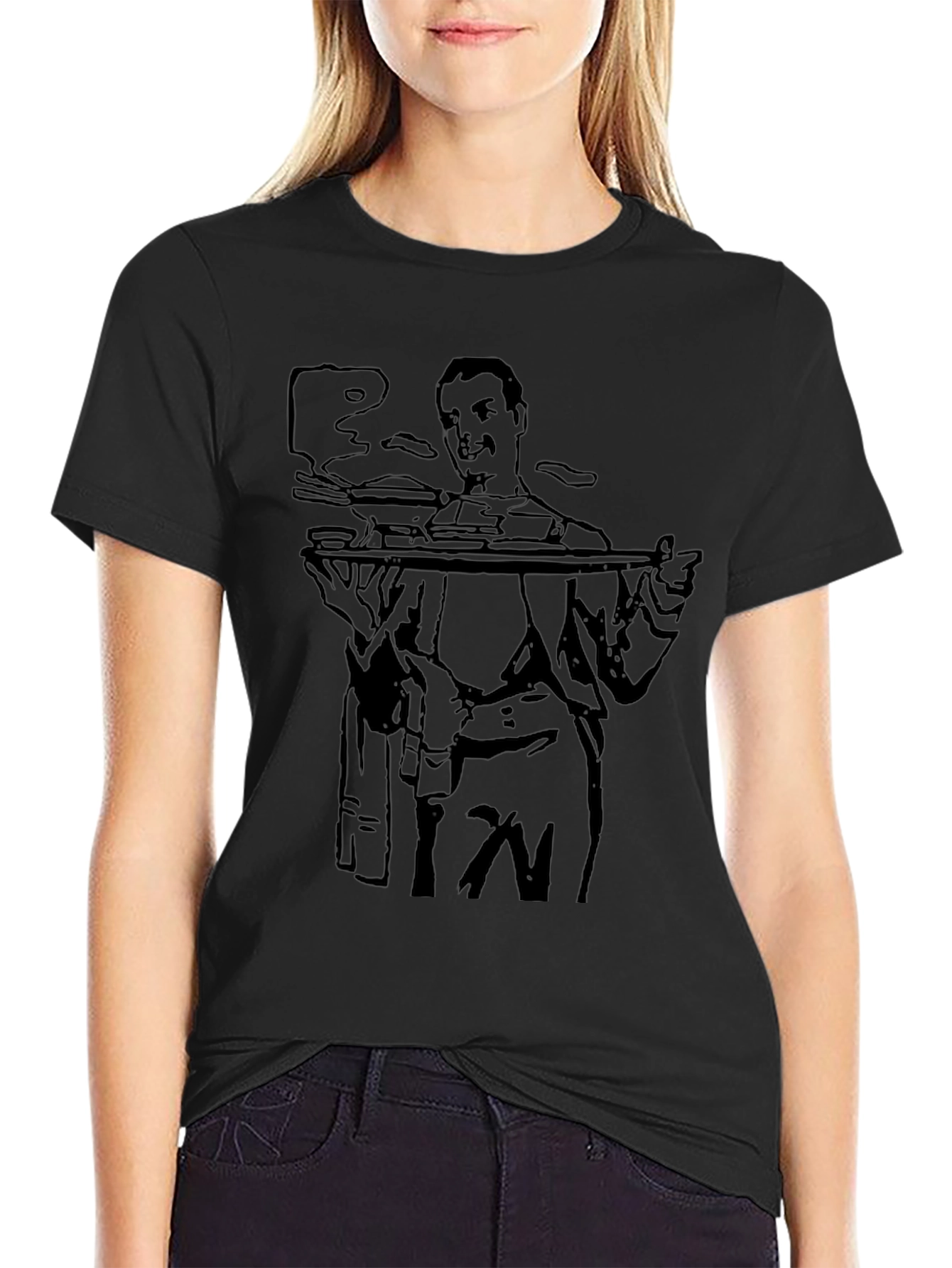 Waiter Graphic Tee - Black Cotton Crewneck T-Shirt