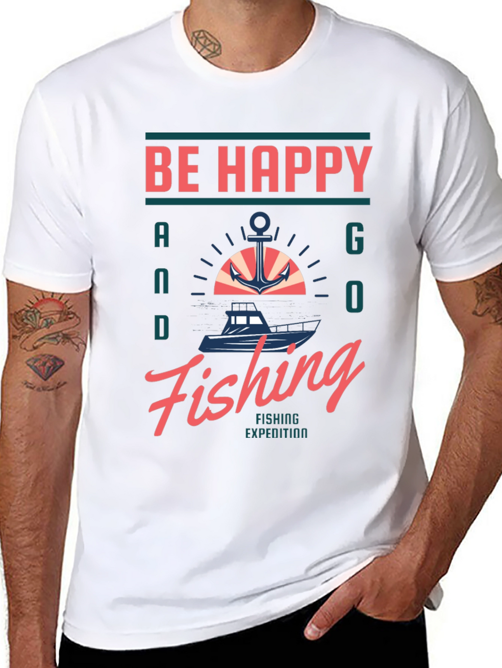 Be Happy and Go Fishing Graphic T-Shirt