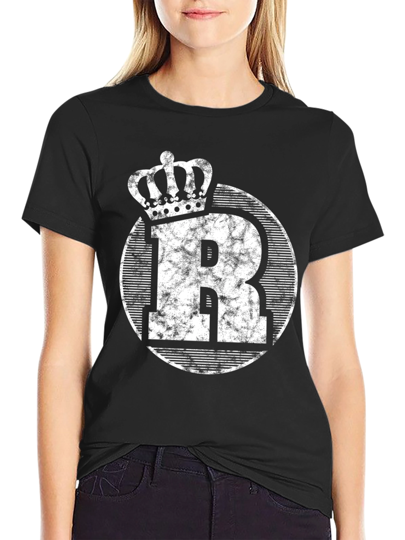 King Initial R Black Graphic Tee