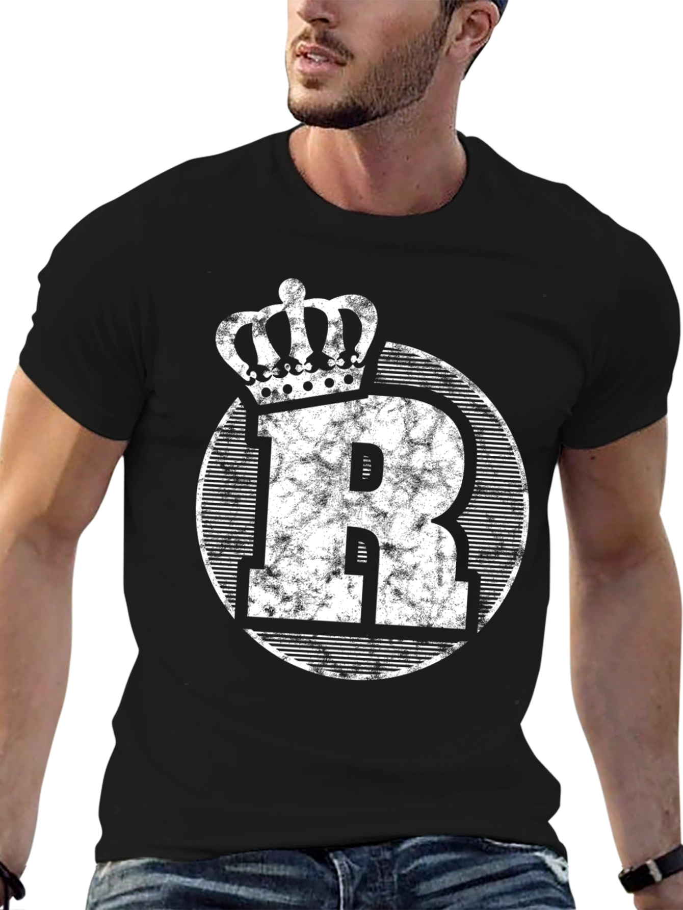 King Initial R Black Graphic Tee