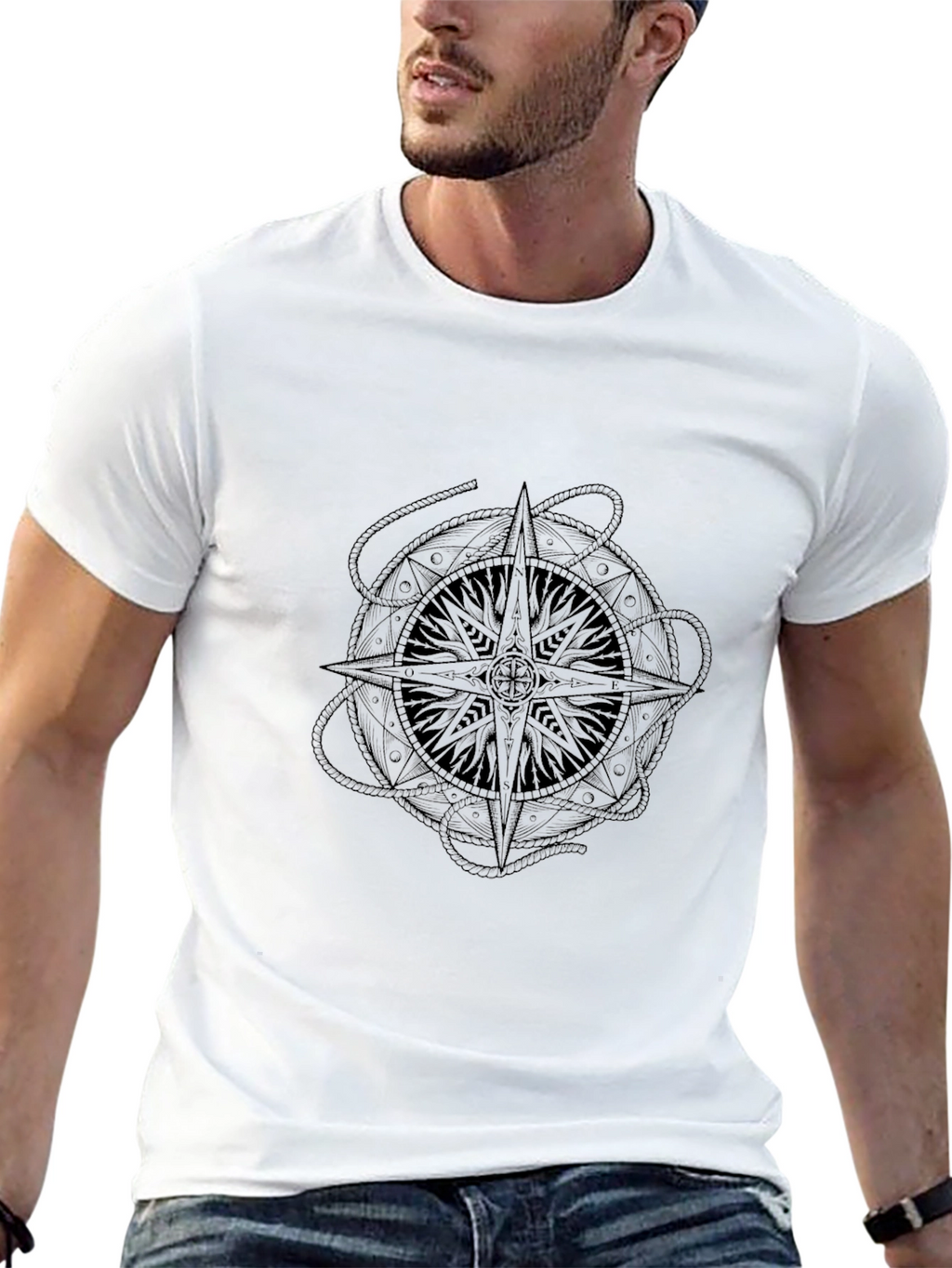 Black Compass Rose Graphic Print T-Shirt
