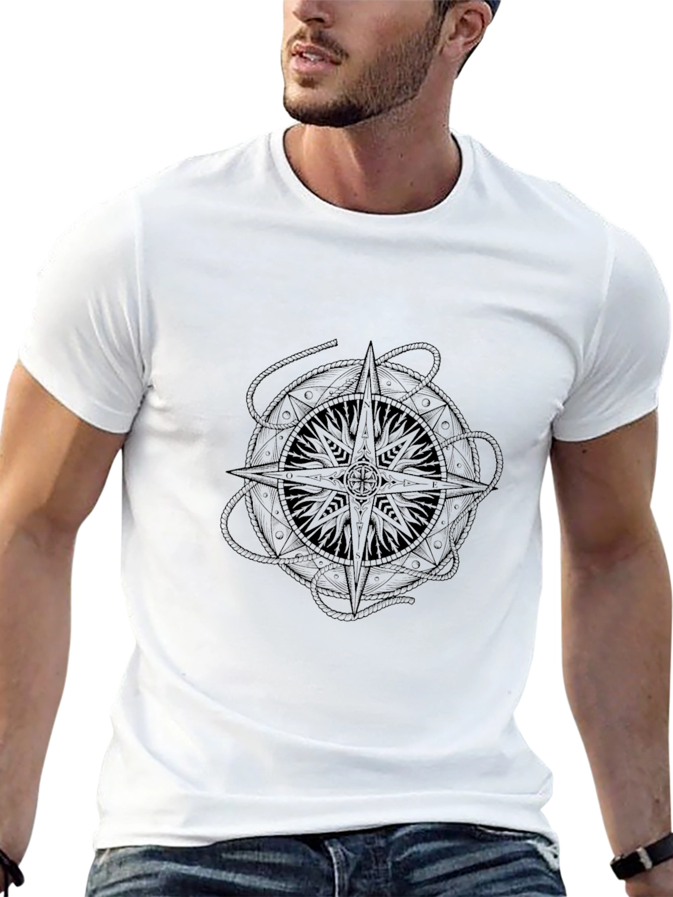 Black Compass Rose Graphic Print T-Shirt