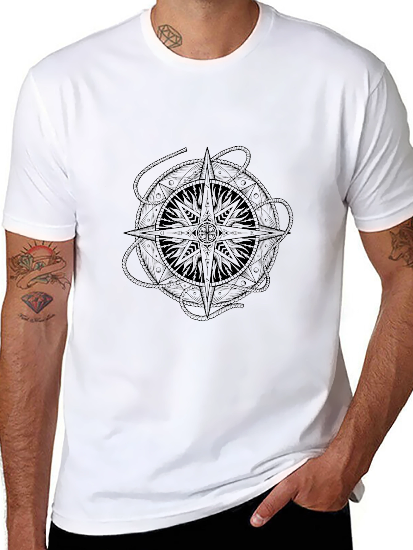 Black Compass Rose Graphic Print T-Shirt