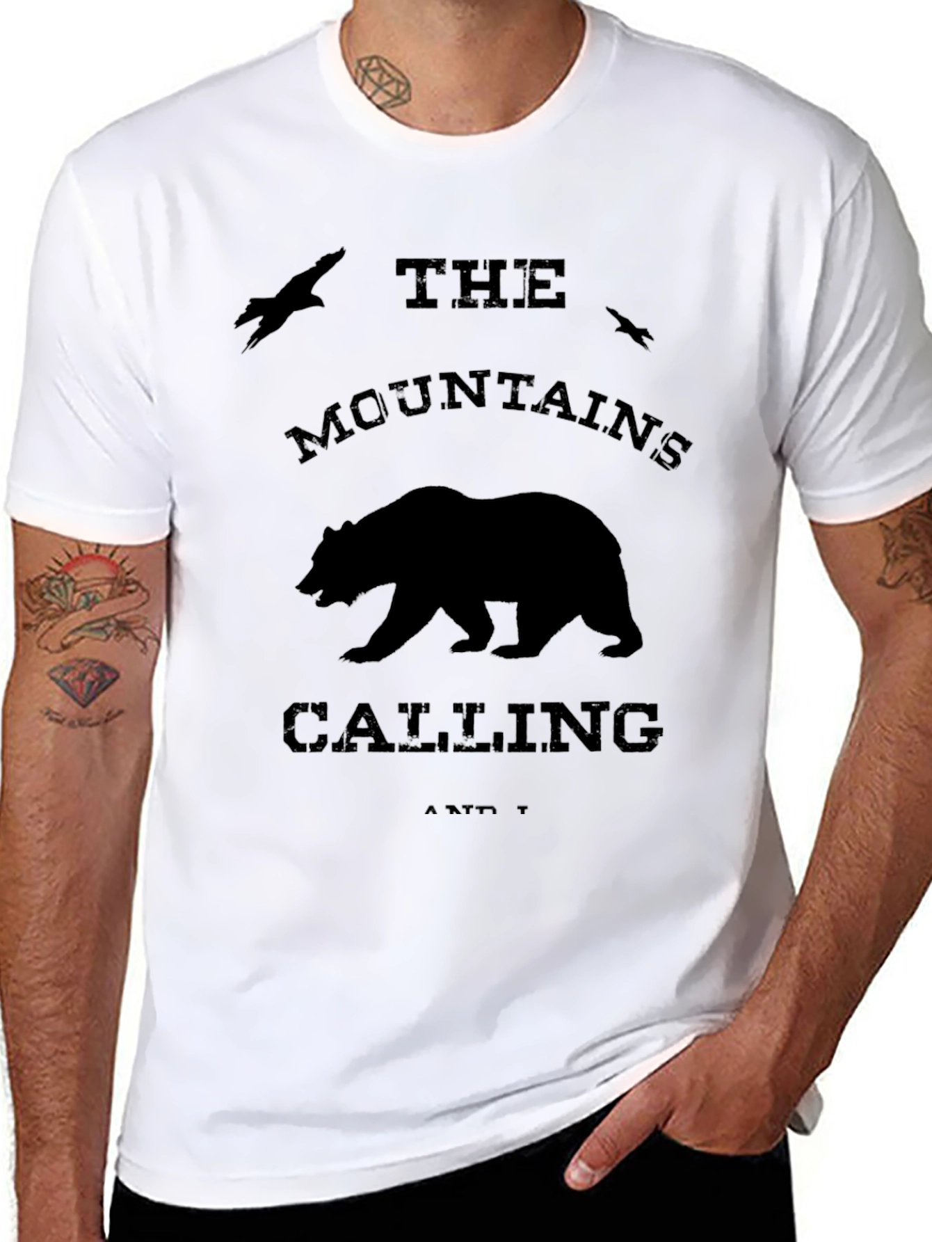 Mountains Calling Bear Graphic Tee - Black