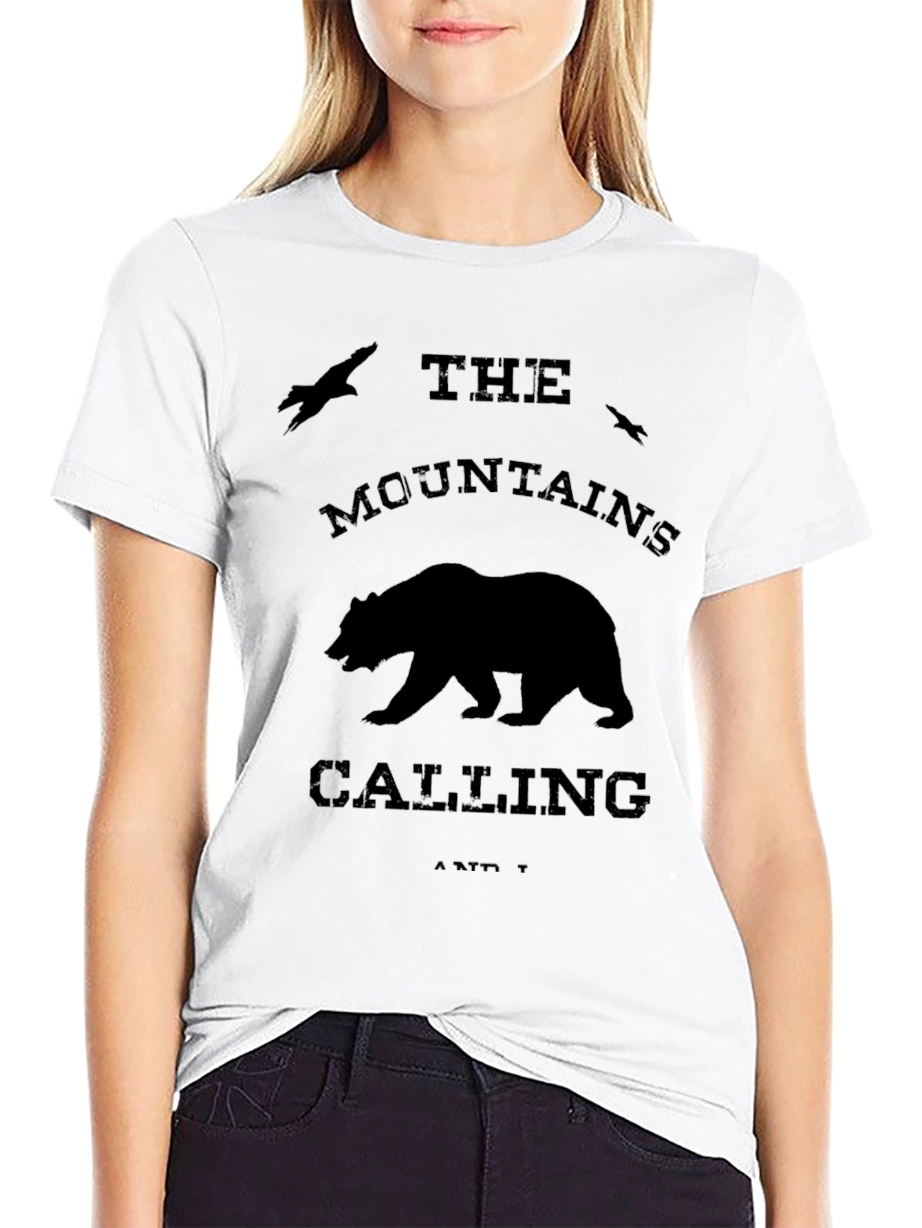 Mountains Calling Bear Graphic Tee - Black