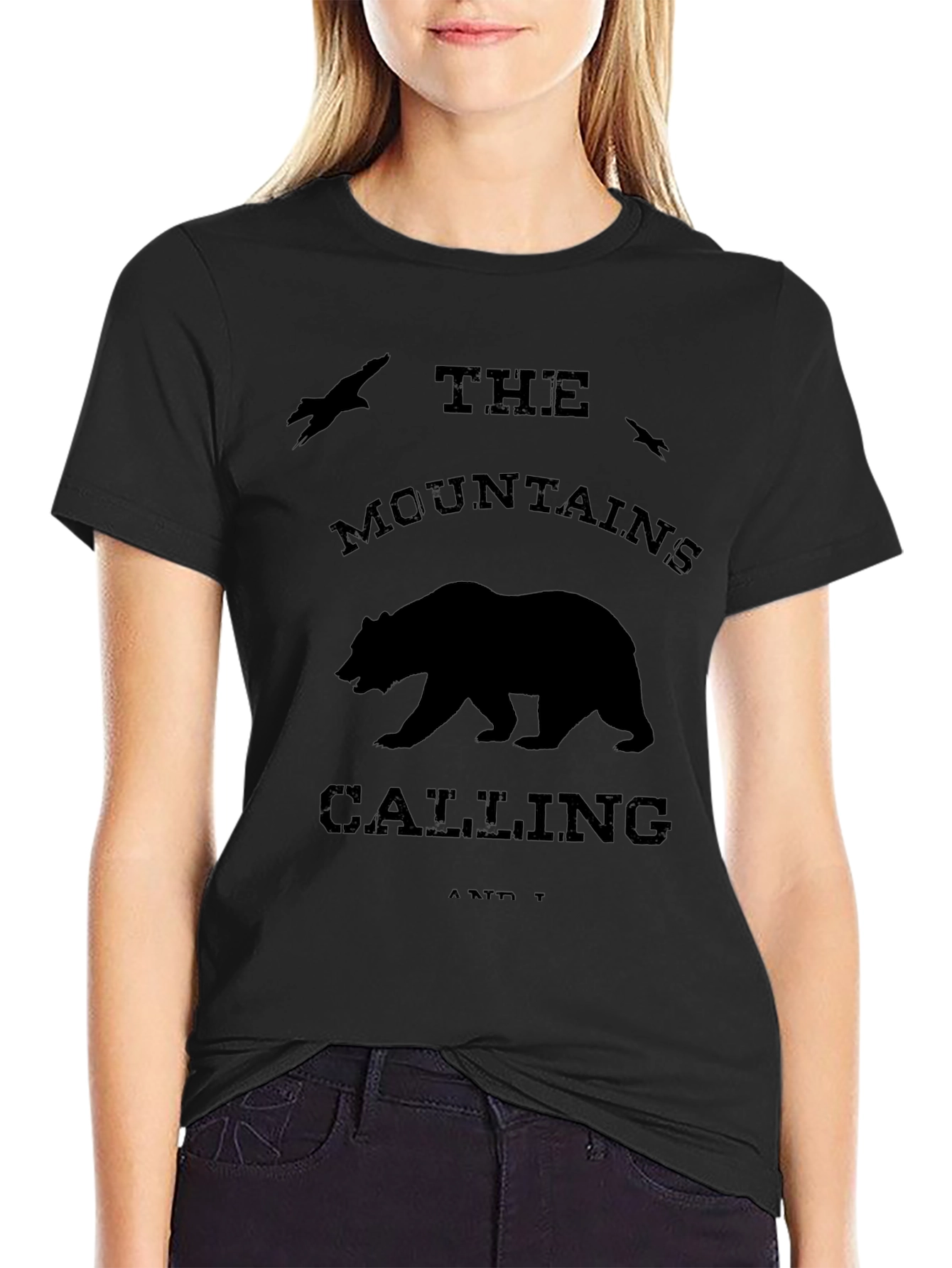 Mountains Calling Bear Graphic Tee - Black