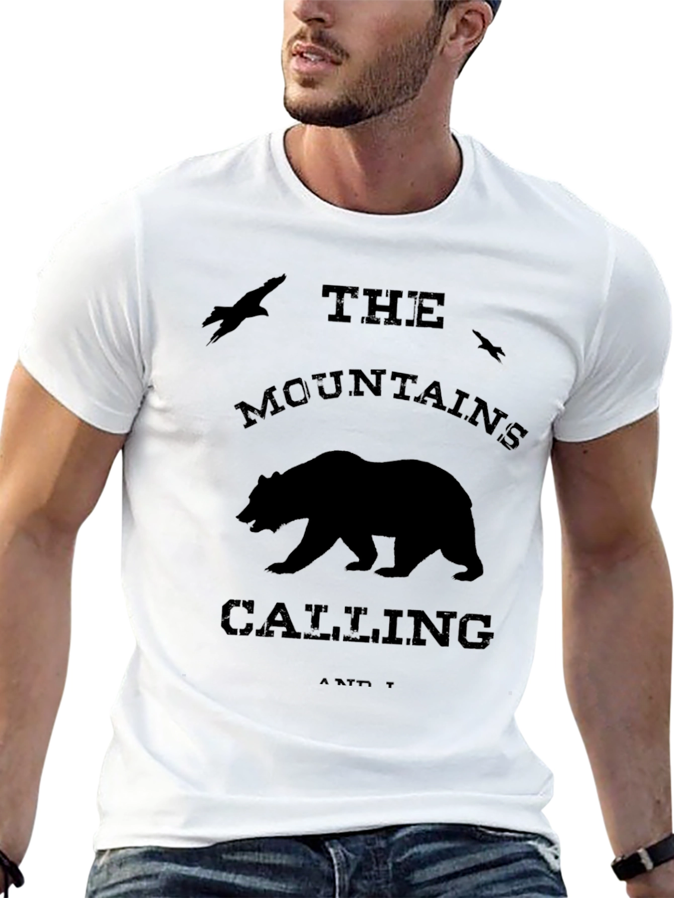 Mountains Calling Bear Graphic Tee - Black