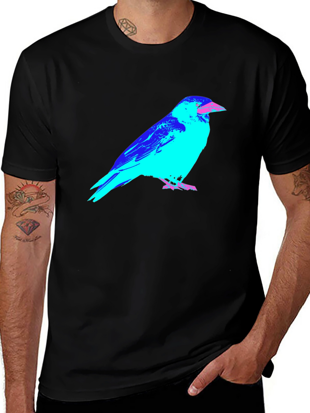 Abstract Crow Graphic Black T-Shirt