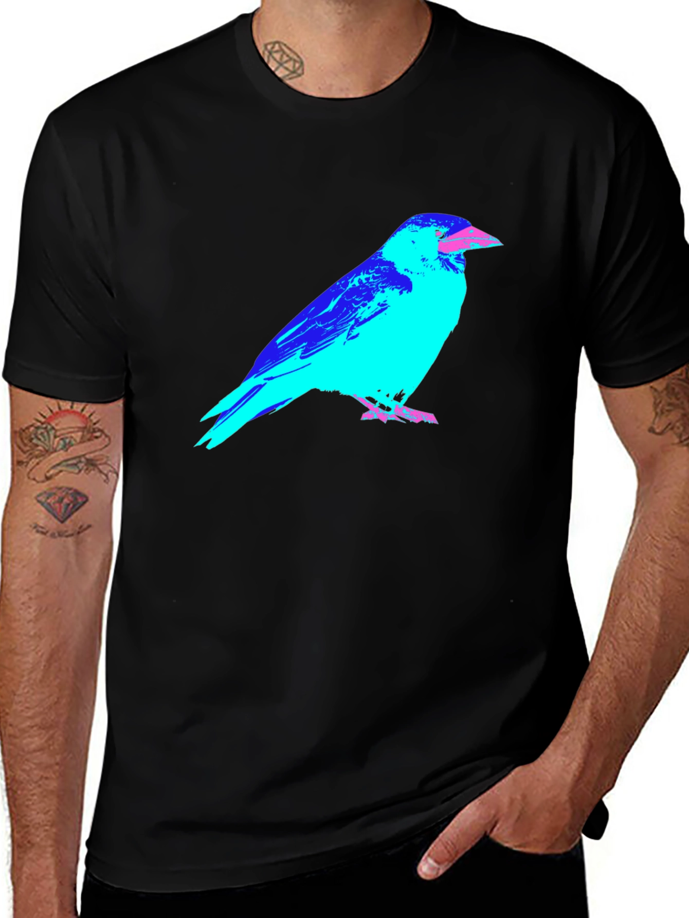 Abstract Crow Graphic Black T-Shirt