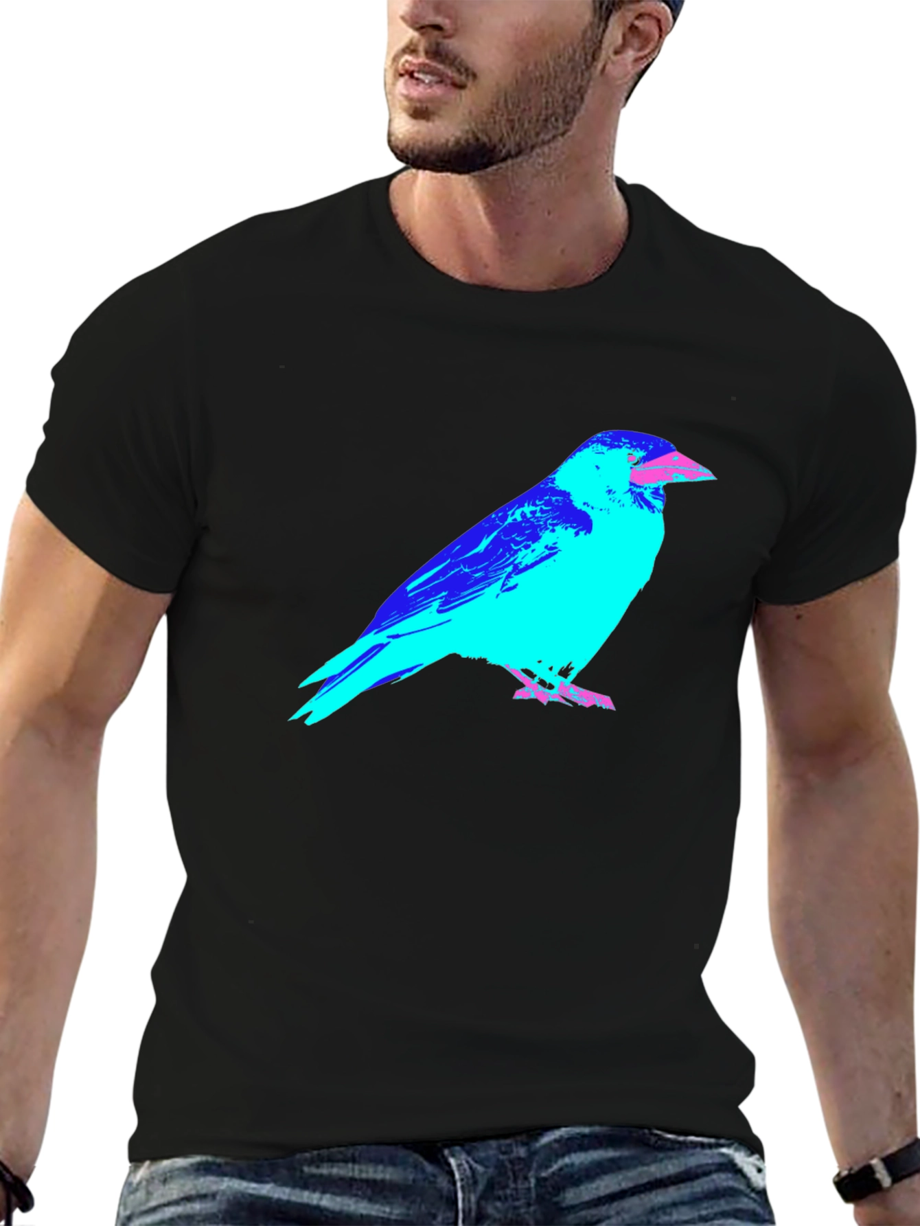 Abstract Crow Graphic Black T-Shirt