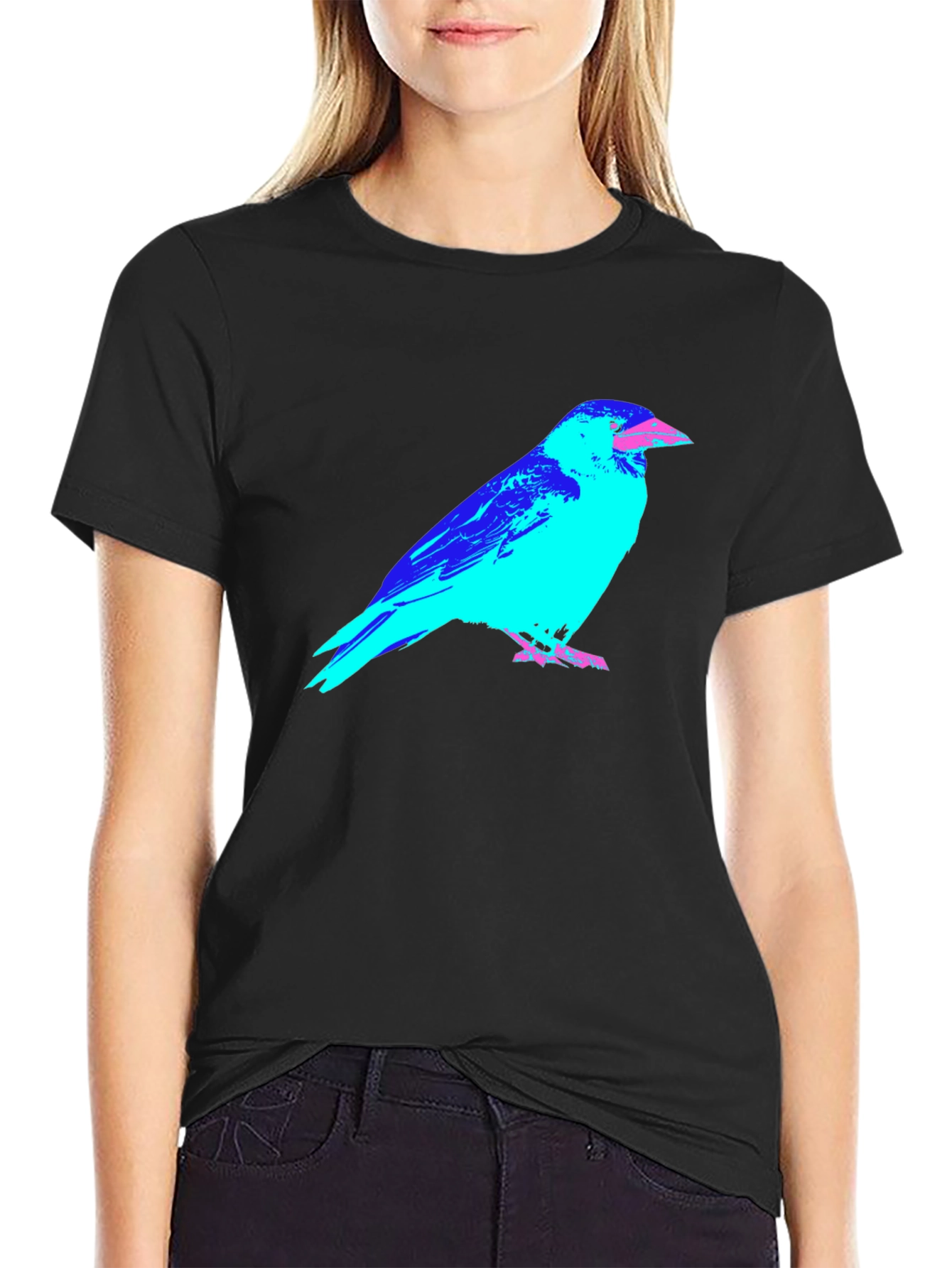 Abstract Crow Graphic Black T-Shirt