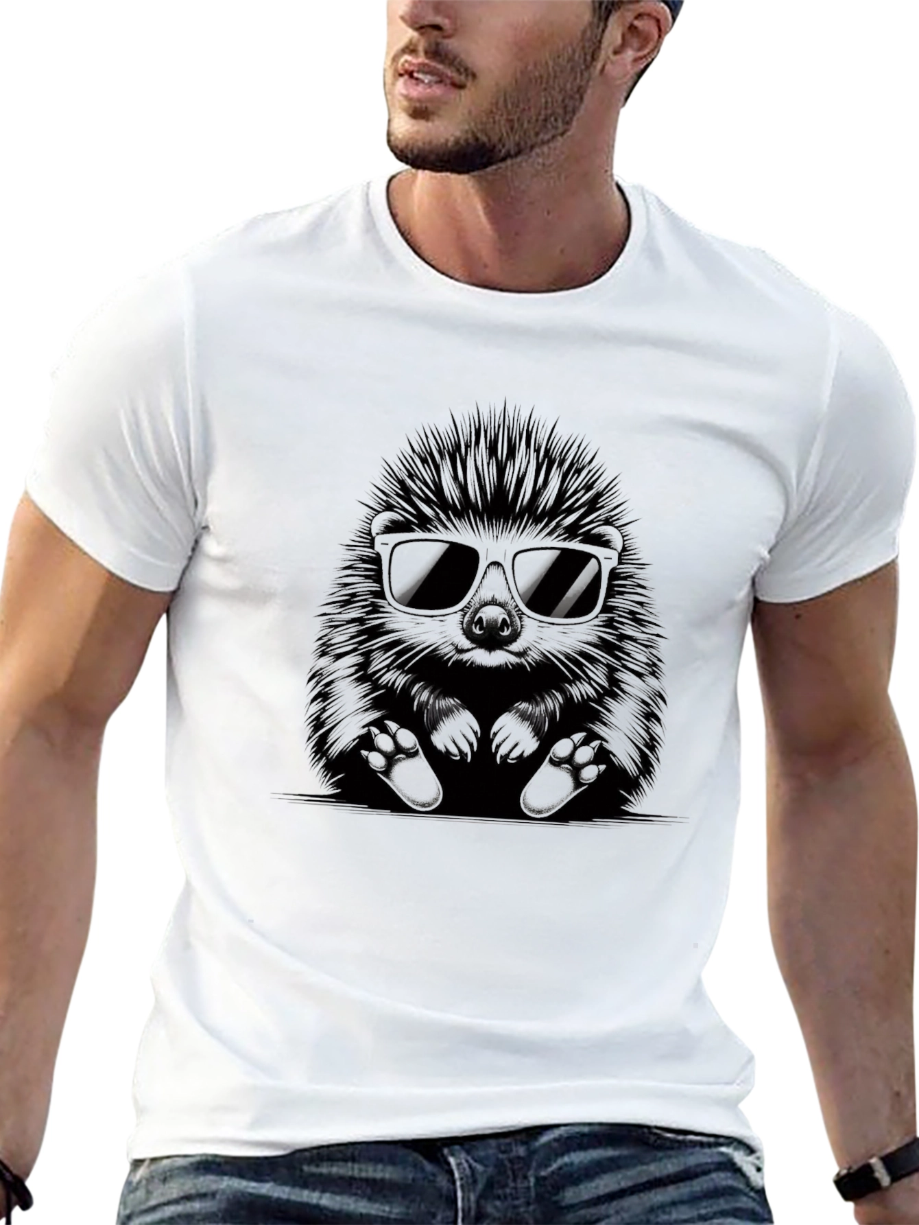 Cool Hedgehog Graphic Tee - Black Cotton Shirt