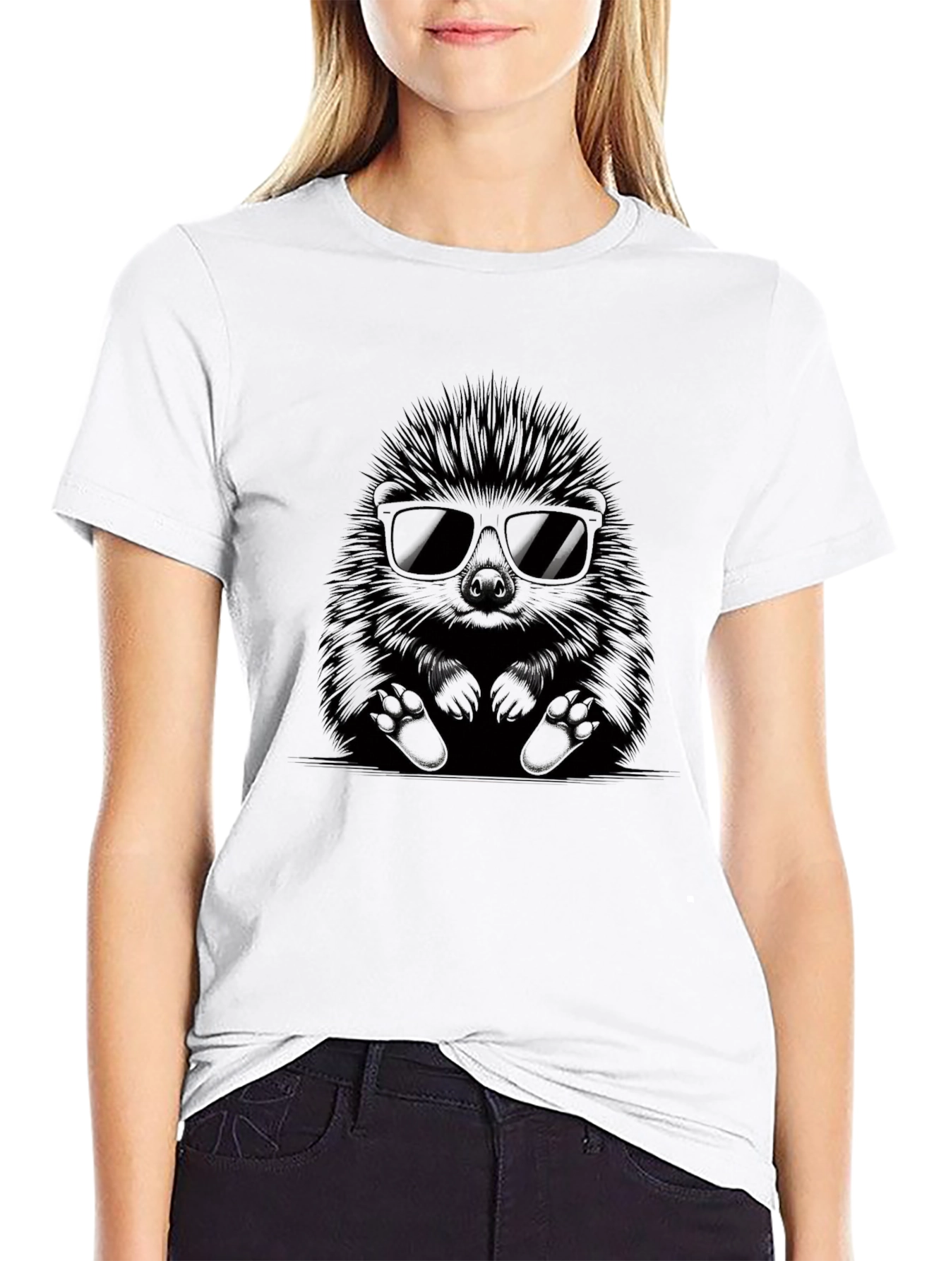 Cool Hedgehog Graphic Tee - Black Cotton Shirt