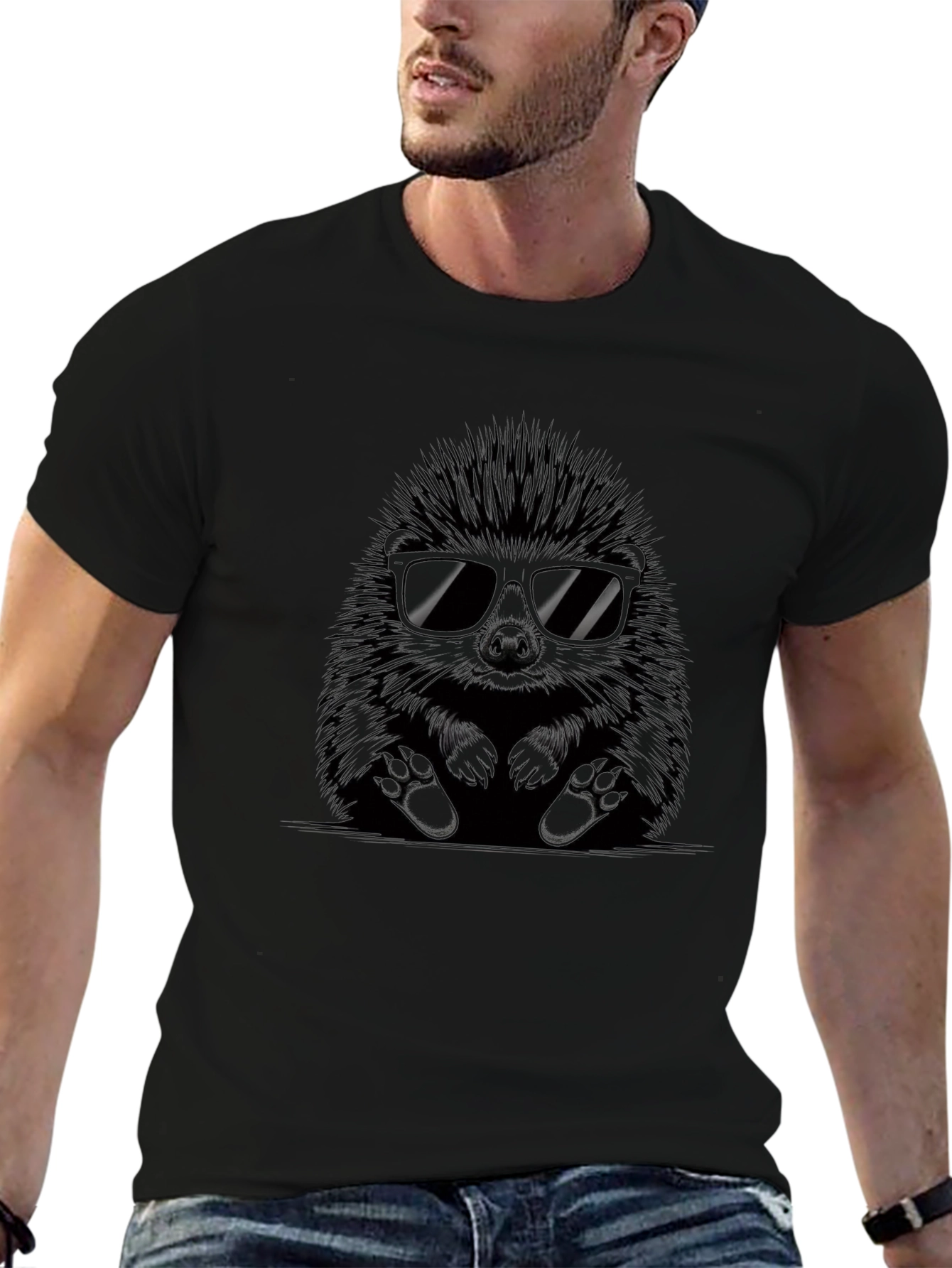 Cool Hedgehog Graphic Tee - Black Cotton Shirt