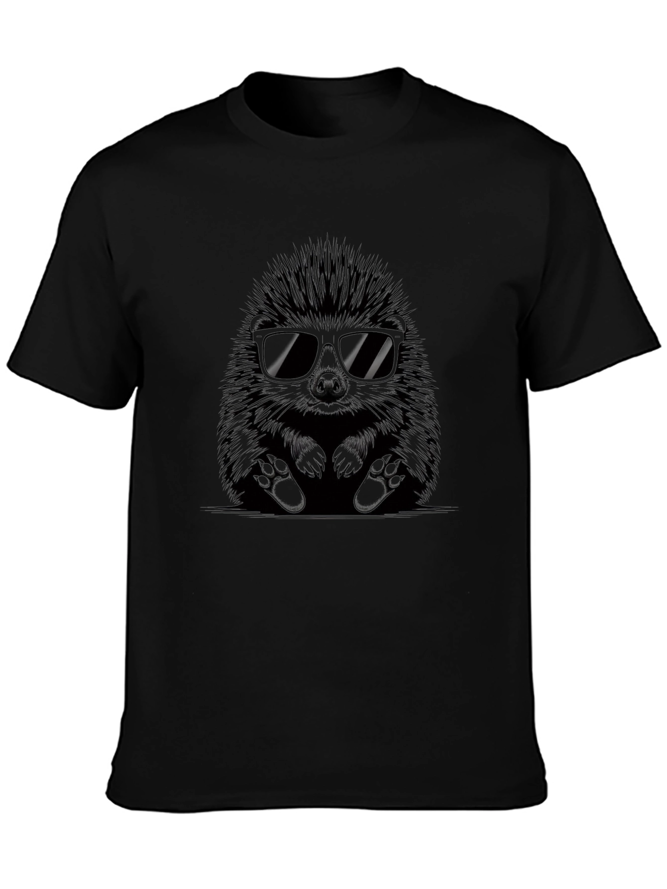 Cool Hedgehog Graphic Tee - Black Cotton Shirt