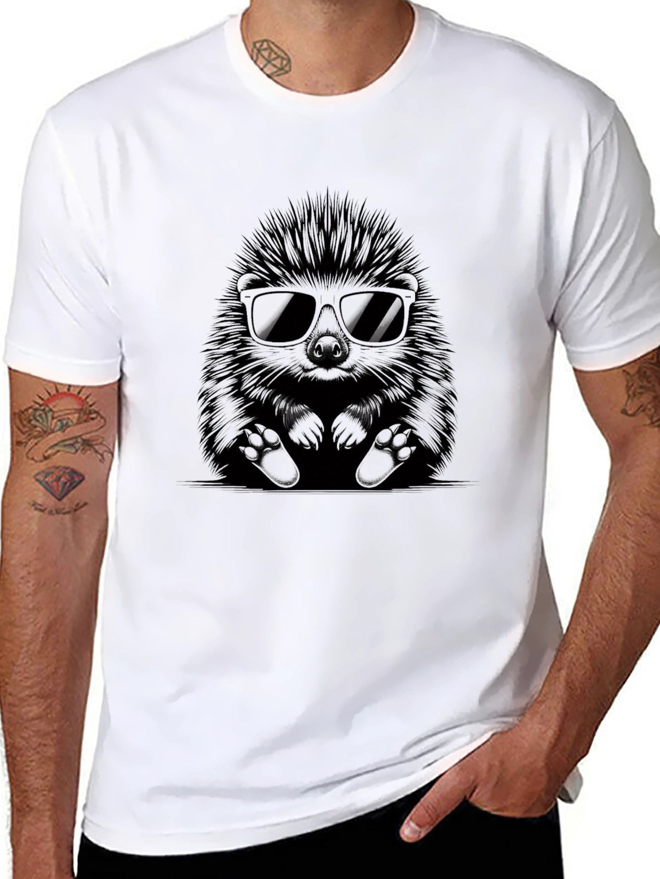 Cool Hedgehog Graphic Tee - Black Cotton Shirt