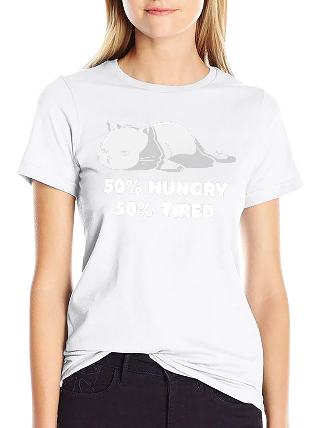 50% Hungry 50% Tired Cat Graphic T-Shirt