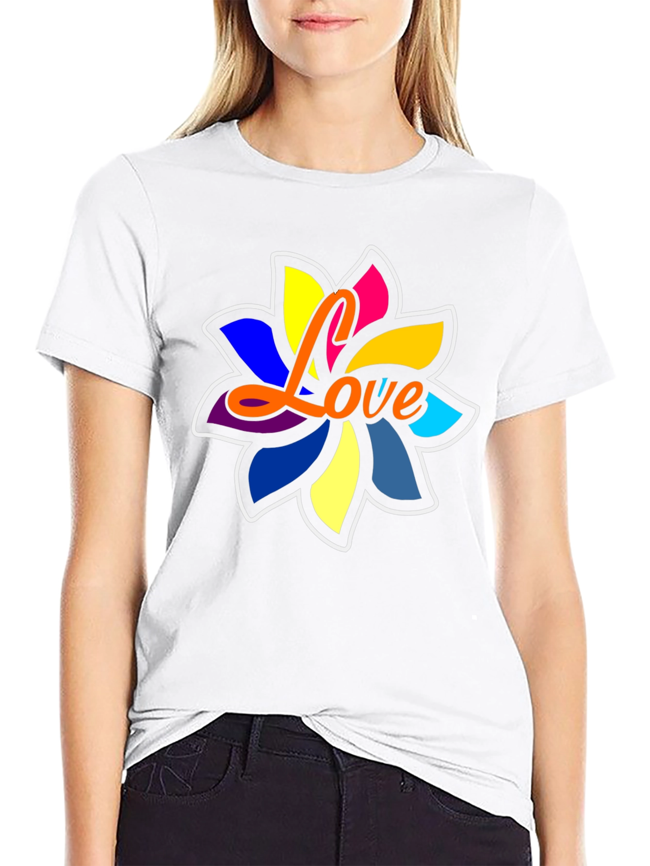 Love Flower Graphic Tee - Black Cotton Blend Comfort