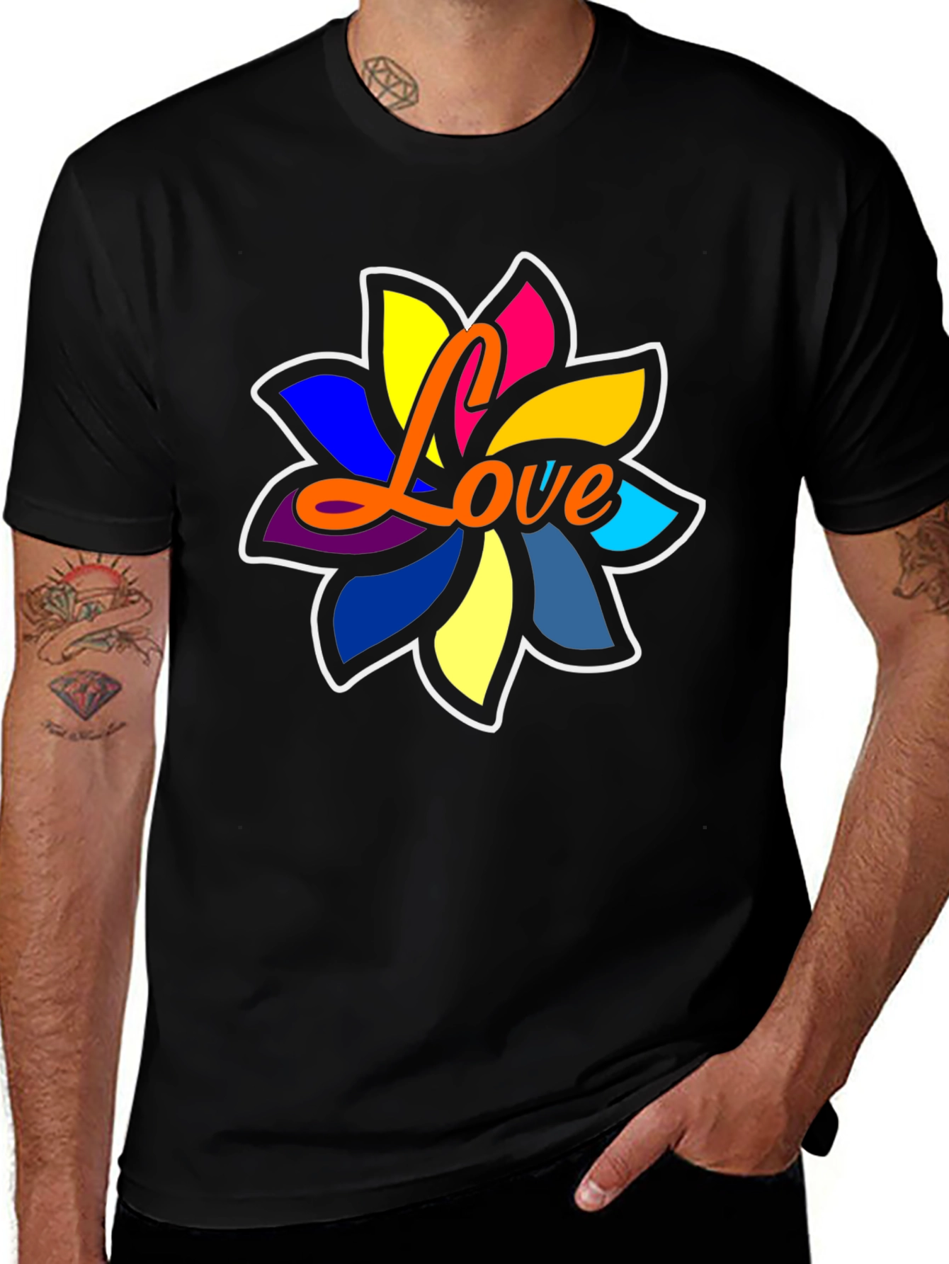 Love Flower Graphic Tee - Black Cotton Blend Comfort