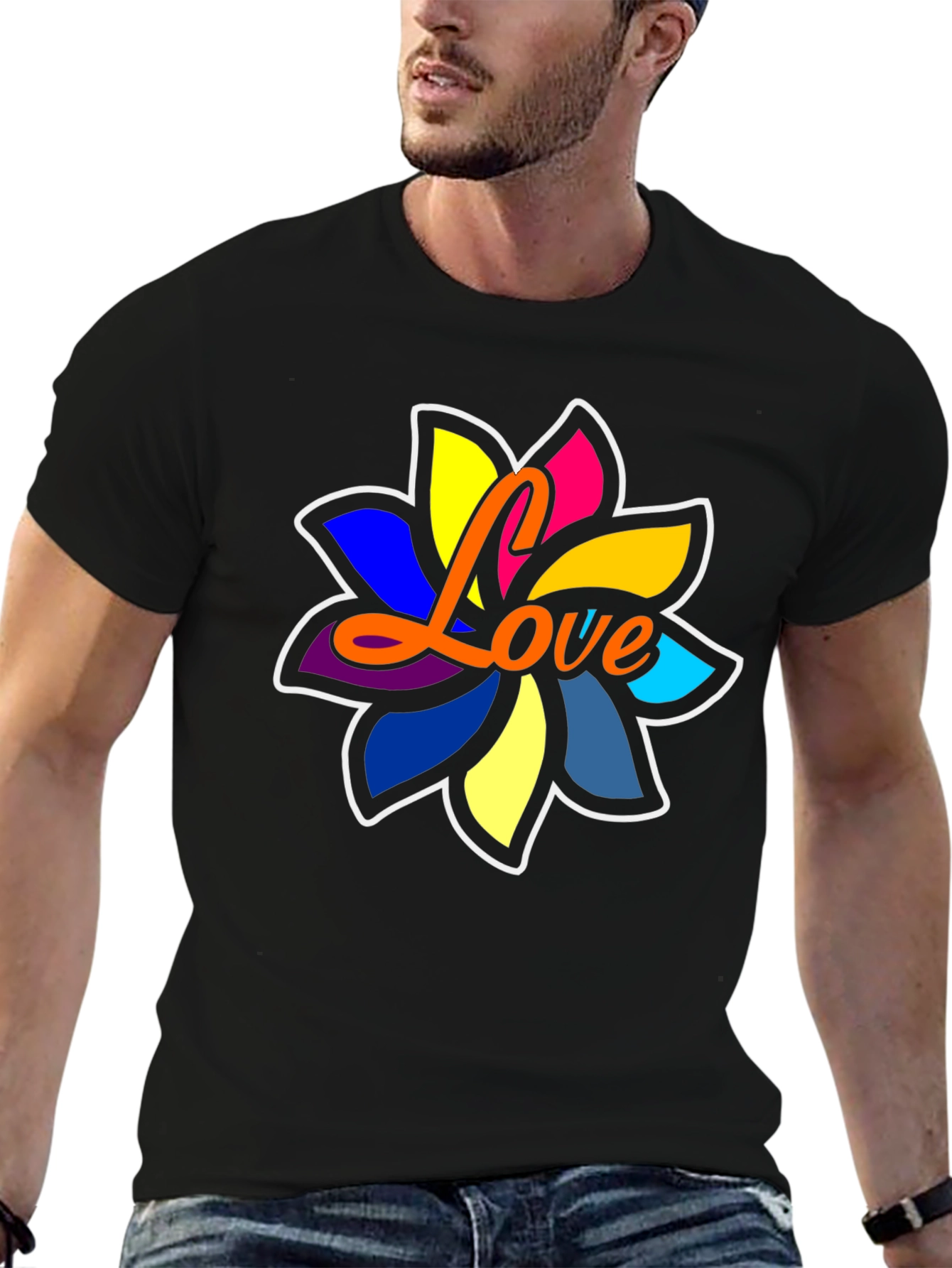 Love Flower Graphic Tee - Black Cotton Blend Comfort