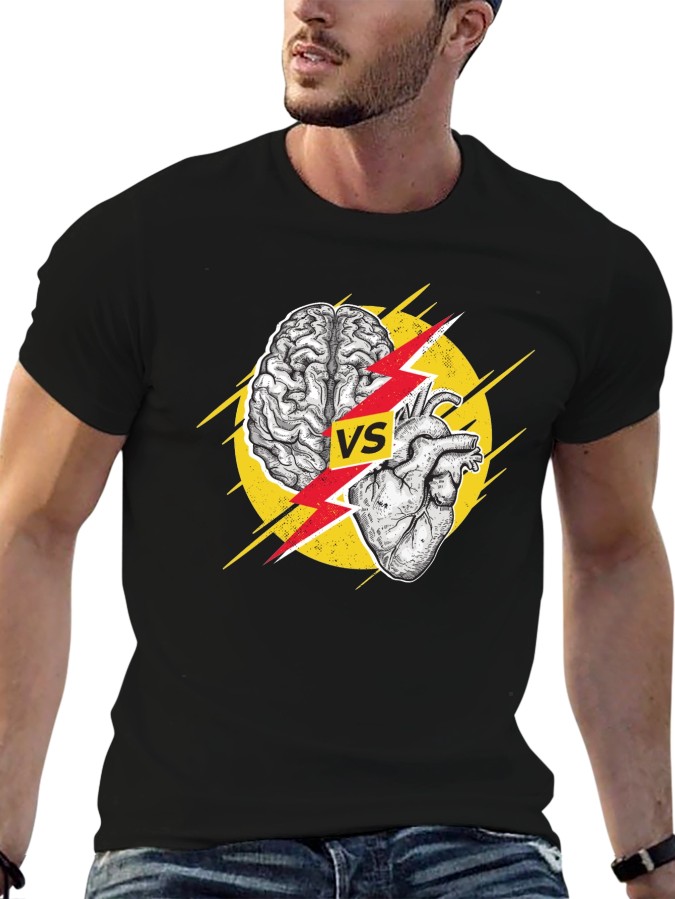 Brain vs Heart Black T-Shirt