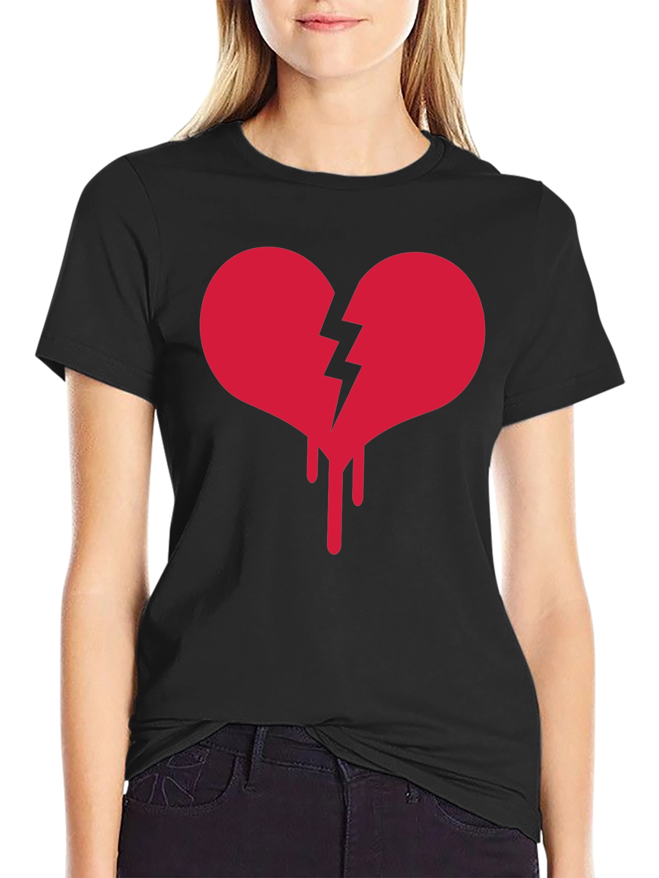 Broken Heart Drip Graphic Tee - Black