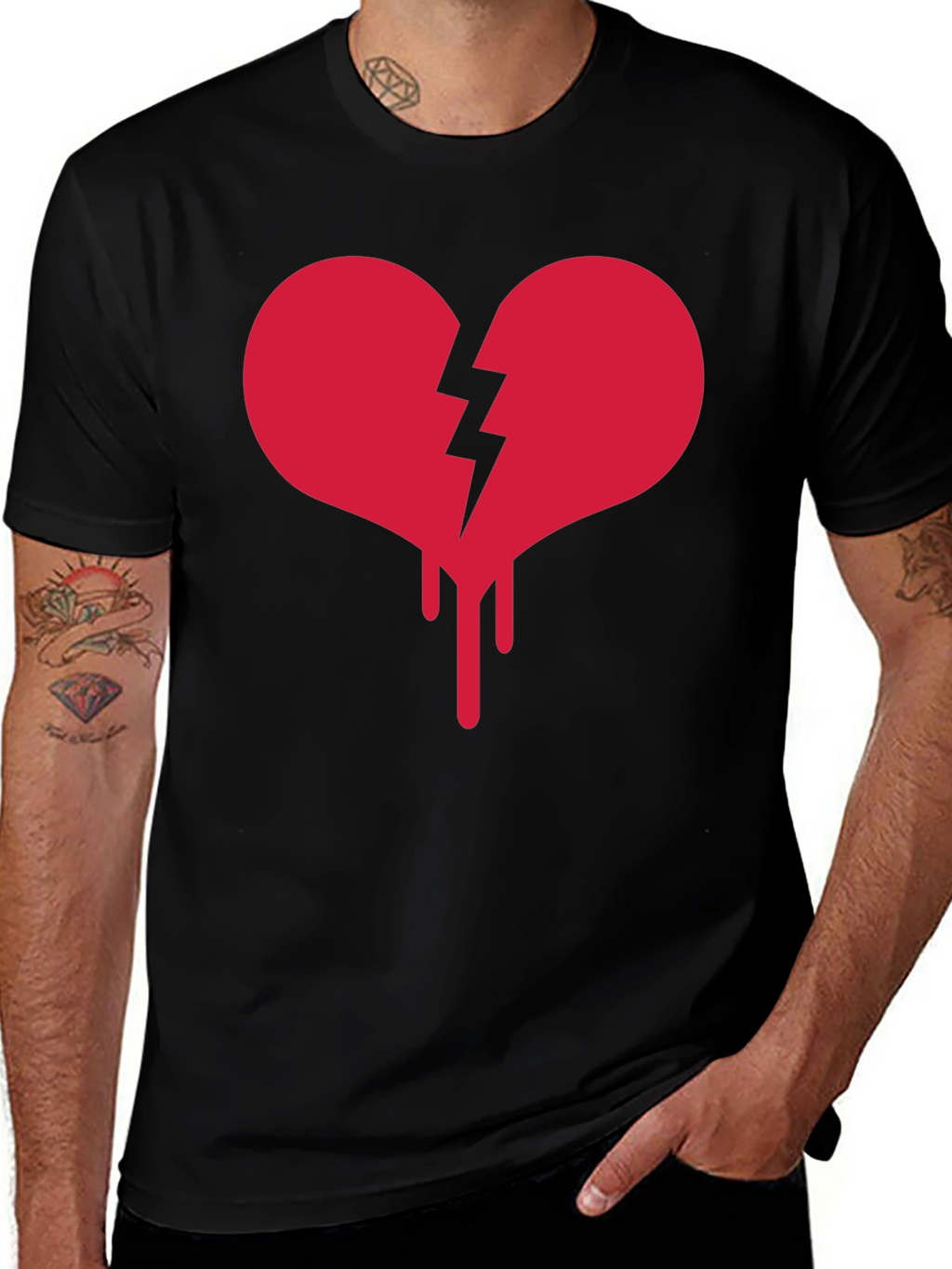 Broken Heart Drip Graphic Tee - Black
