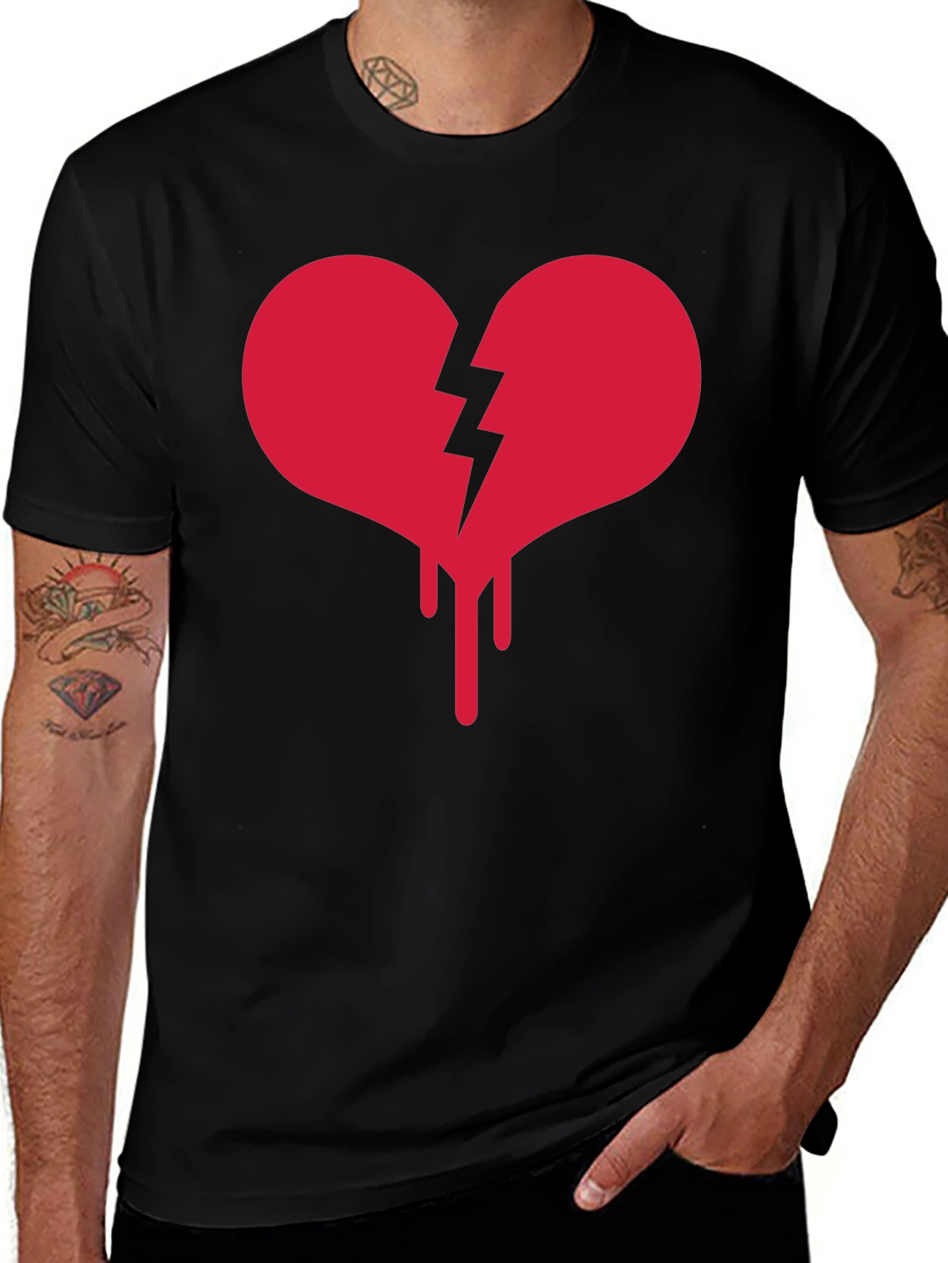 Broken Heart Drip Graphic Tee - Black