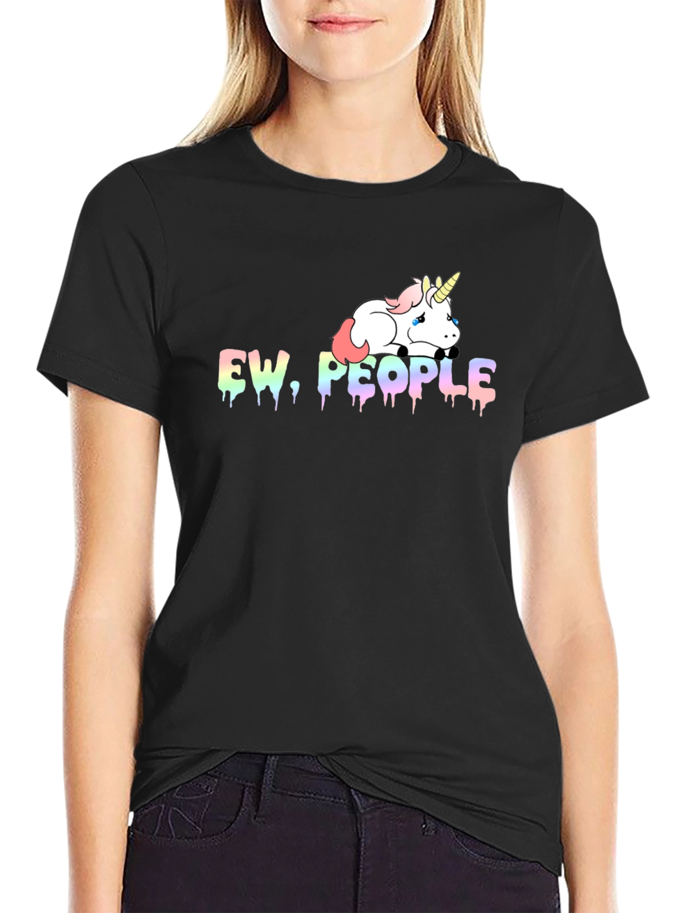 Ew People Unicorn Graphic Tee - Black Cotton Blend