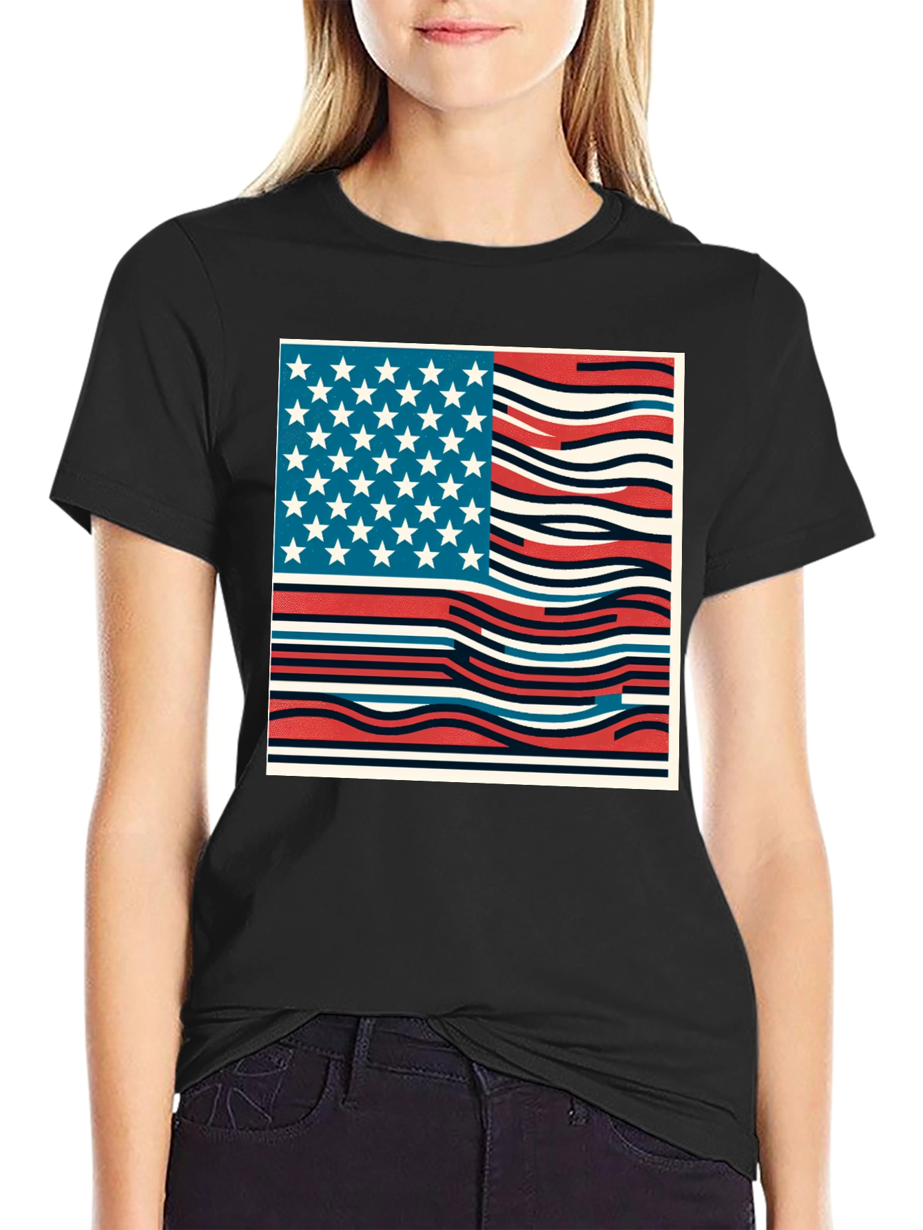 Wavy American Flag Graphic Tee