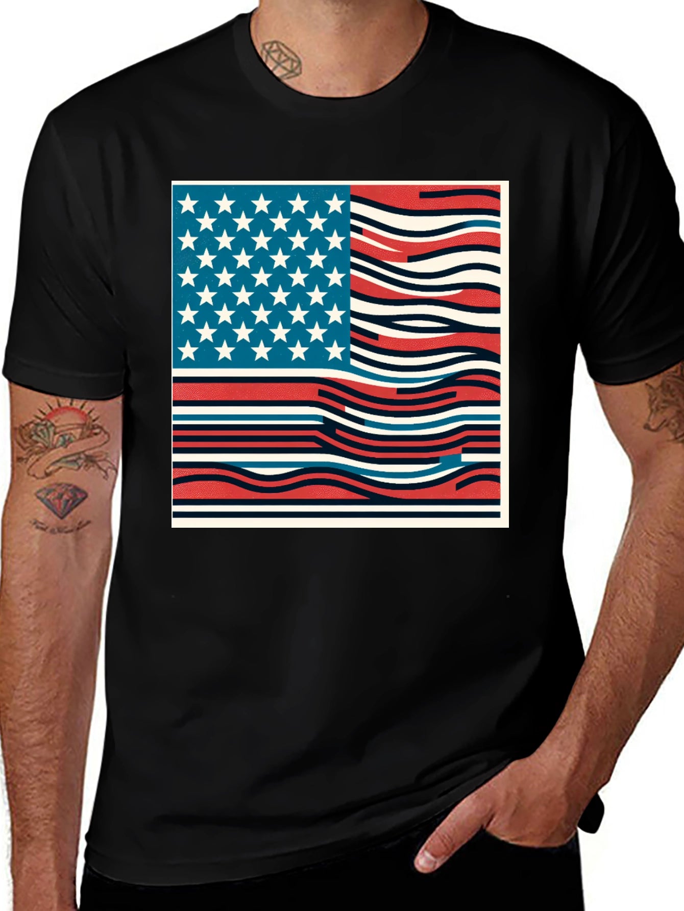 Wavy American Flag Graphic Tee