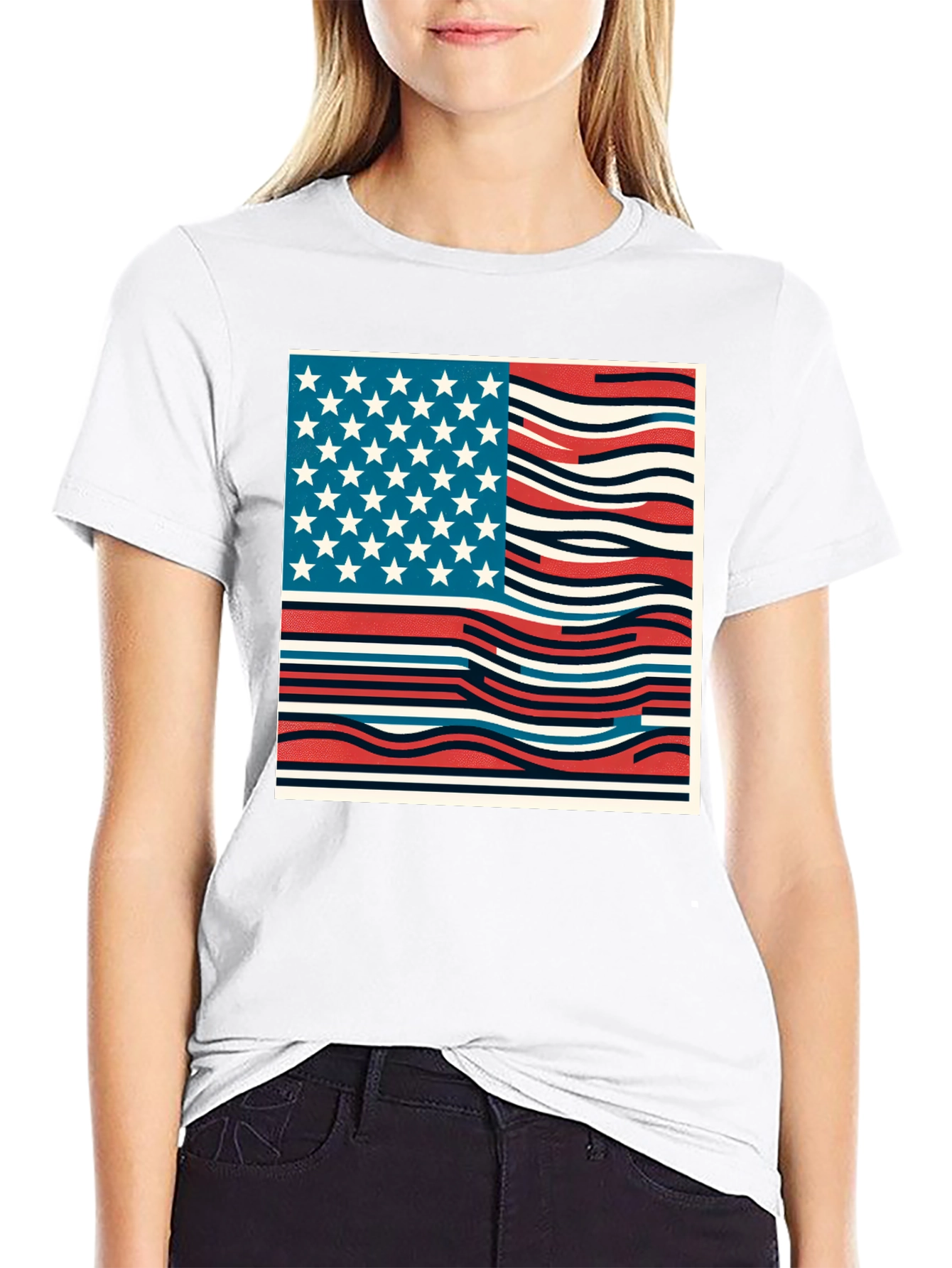 Wavy American Flag Graphic Tee