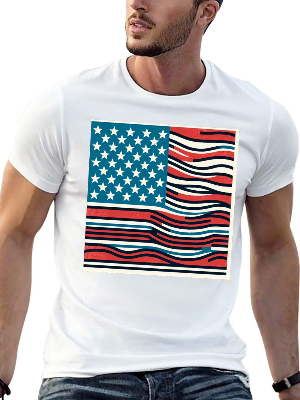 Wavy American Flag Graphic Tee