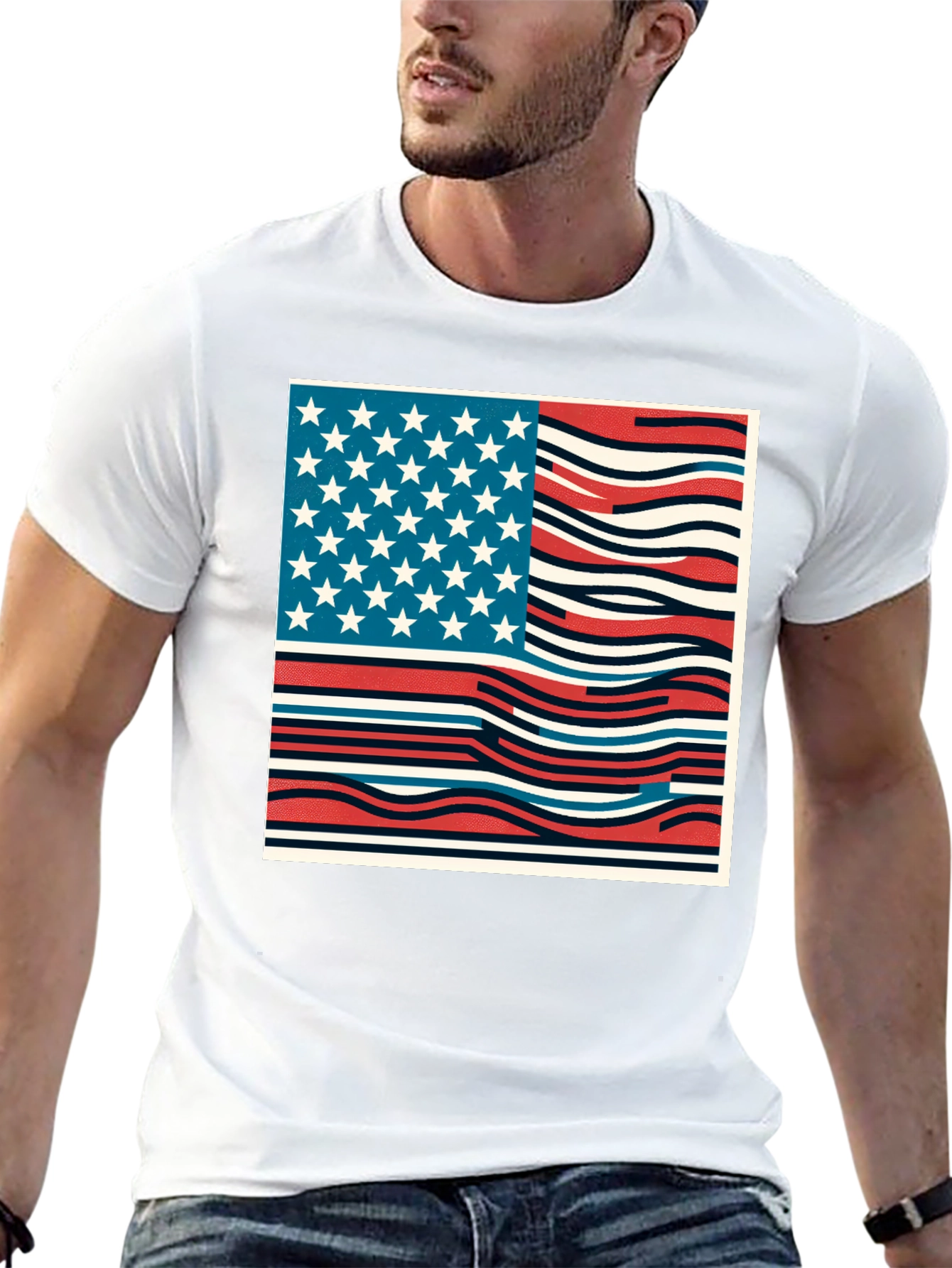 Wavy American Flag Graphic Tee